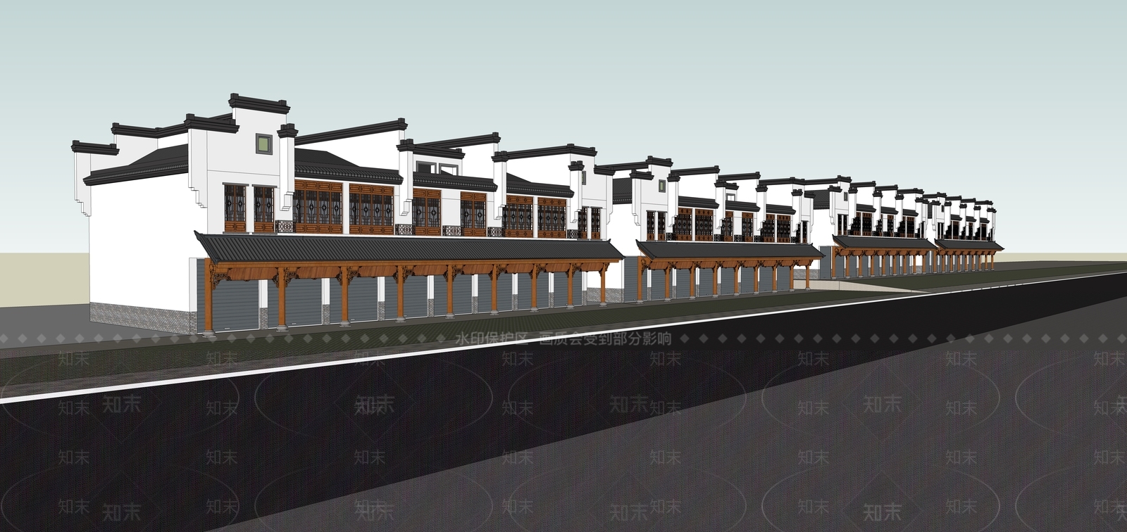 新中式徽派商业街SU模型下载【ID:1148894005】
