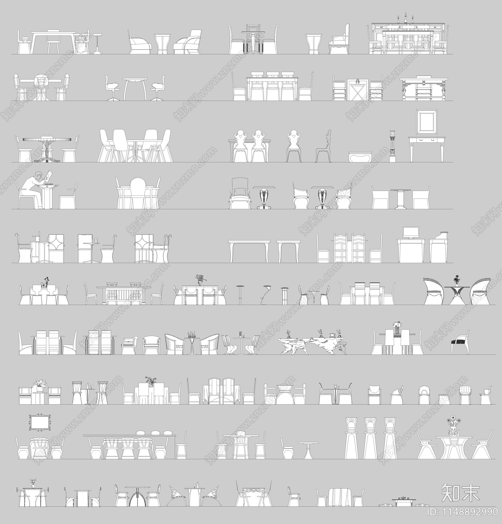 餐椅立面图库施工图下载【ID:1148892990】
