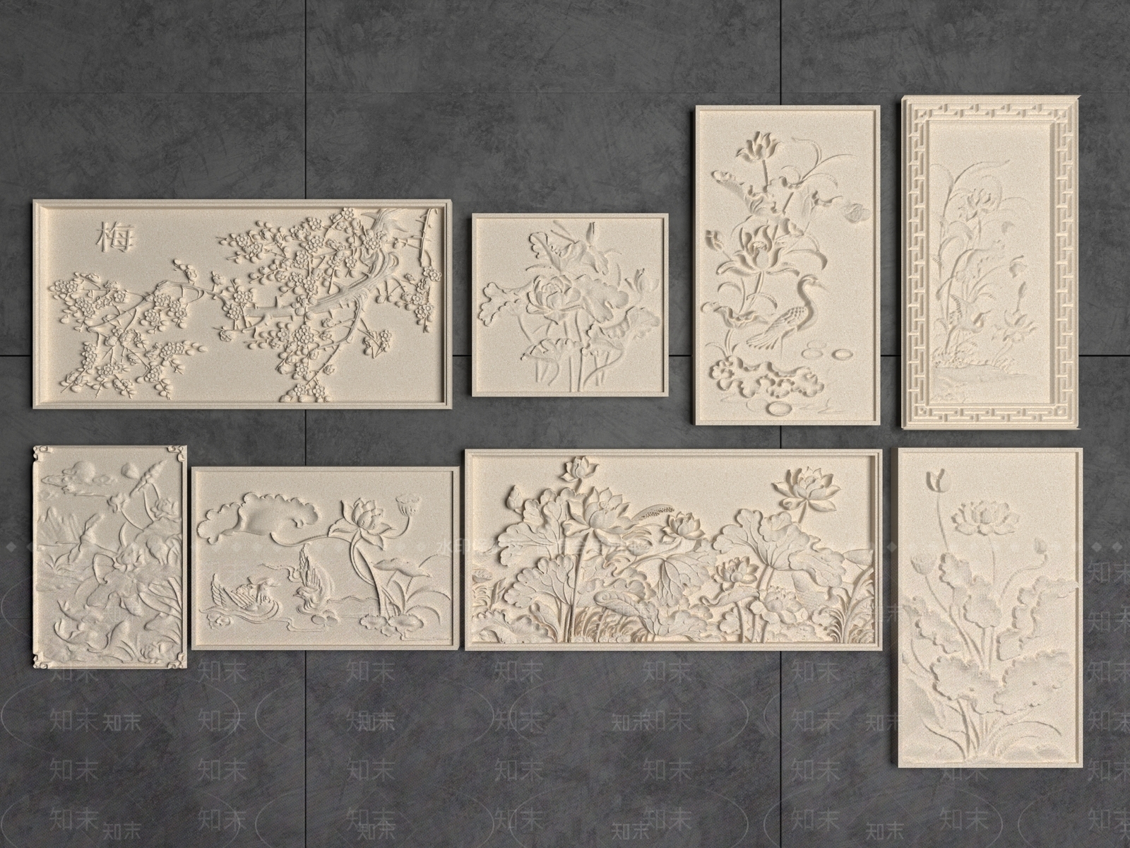 简欧荷花浮雕3D模型下载【ID:1148895619】