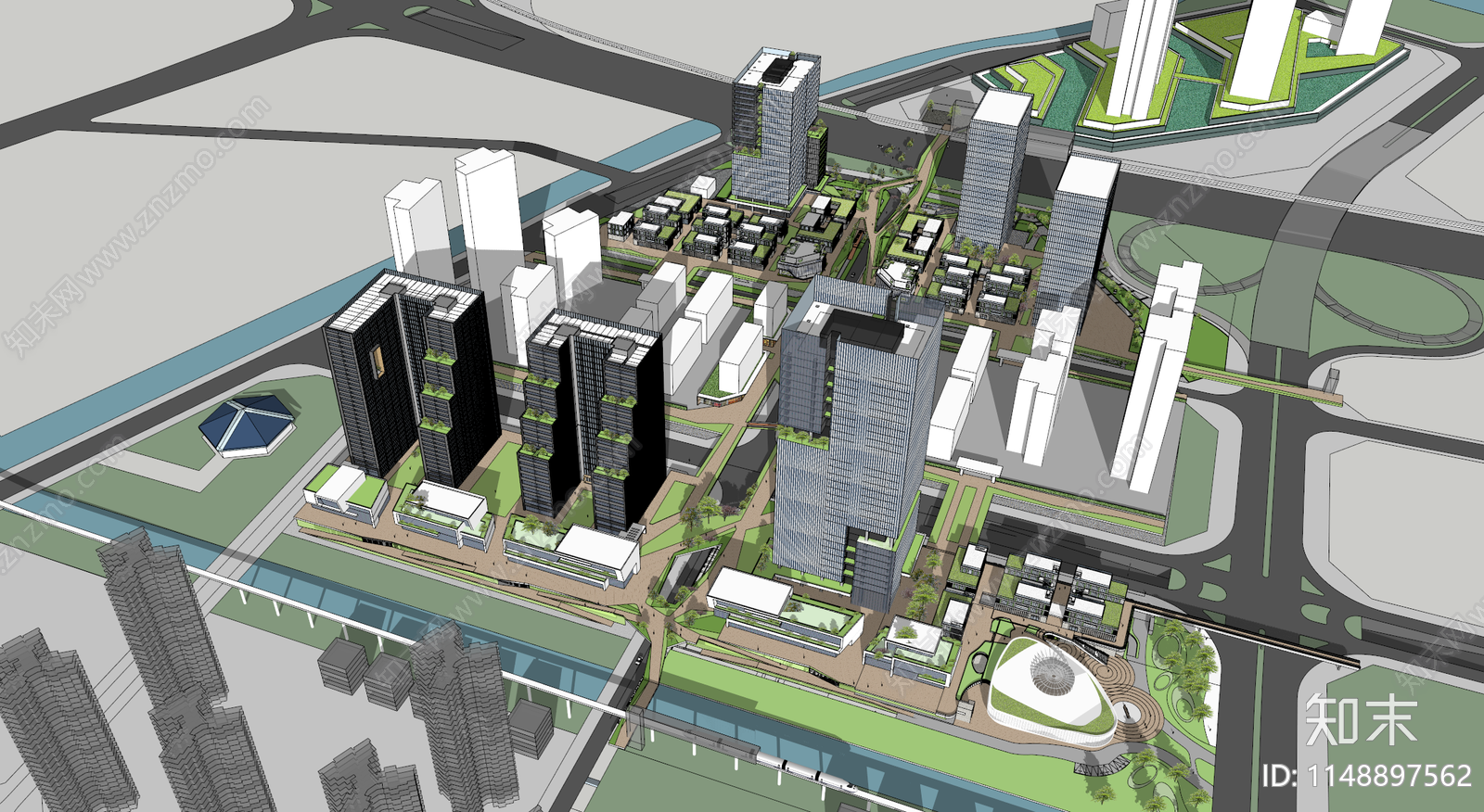 现代城市鸟瞰图规划SU模型下载【ID:1148897562】