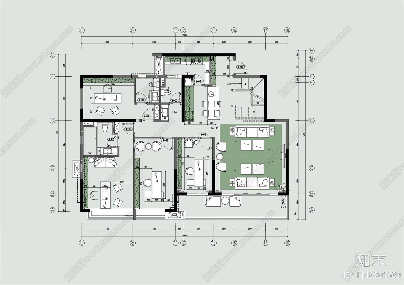 现代办公室室内cad施工图下载【ID:1148901639】