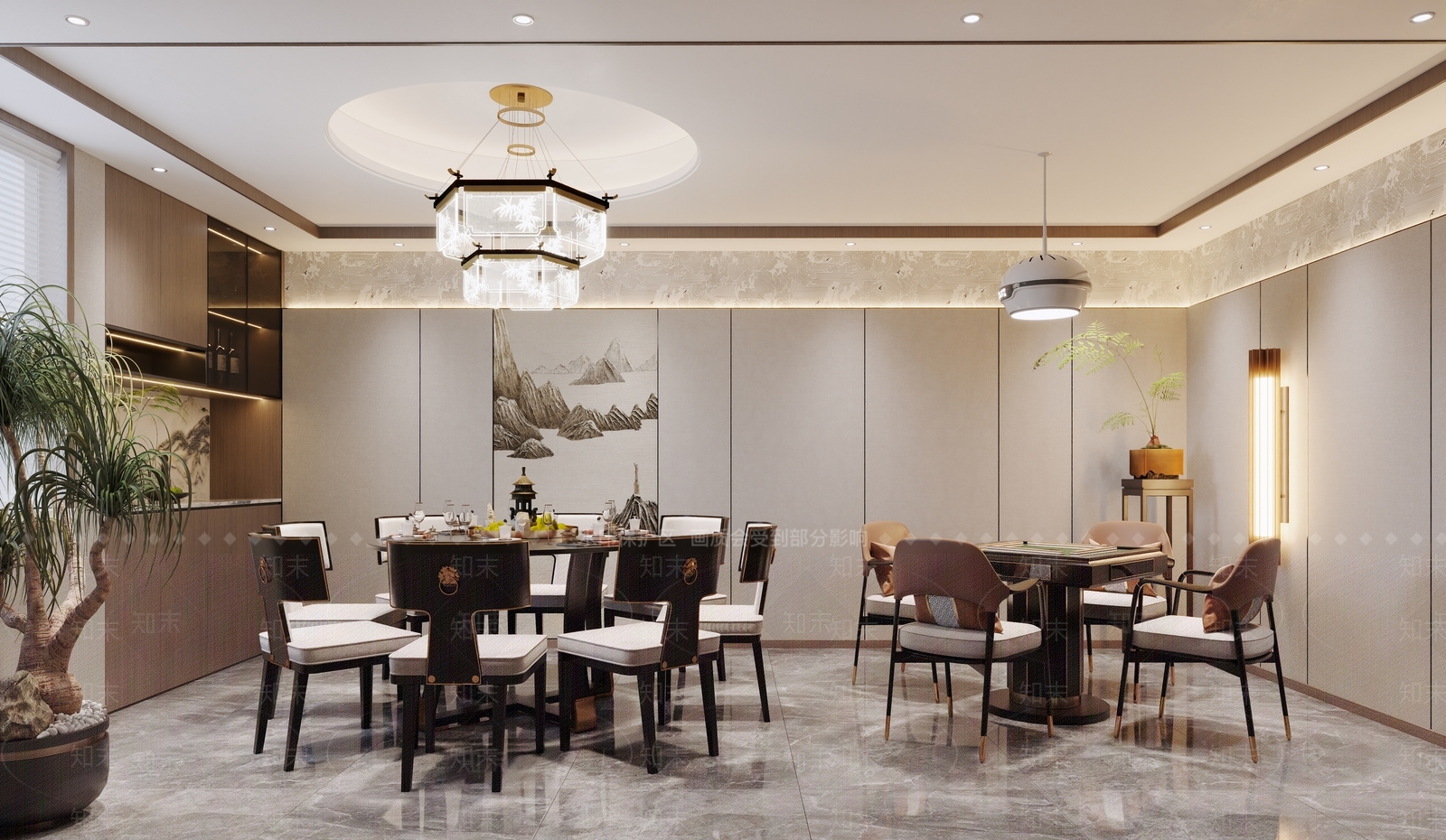 新中式酒店餐厅包间3D模型下载【ID:1149146330】