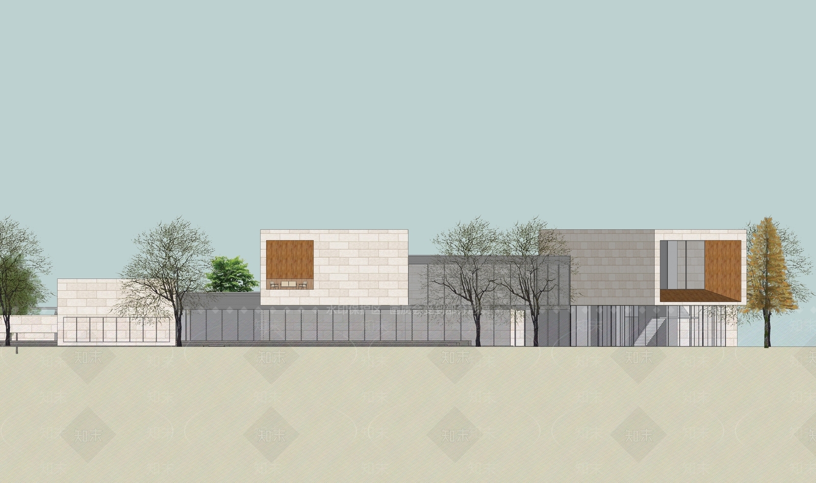 现代展览馆建筑SU模型下载【ID:1148904631】