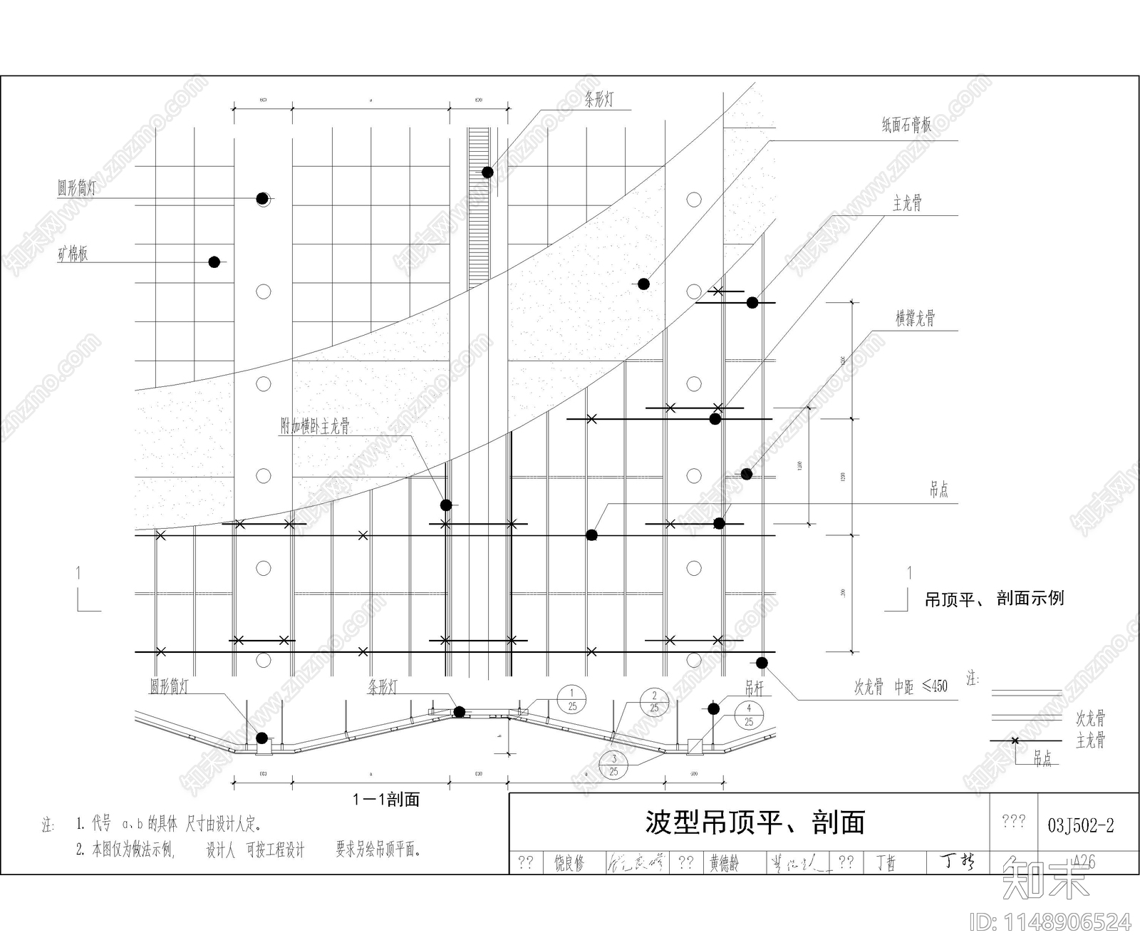 天花石膏板吊顶节点做法cad施工图下载【ID:1148906524】