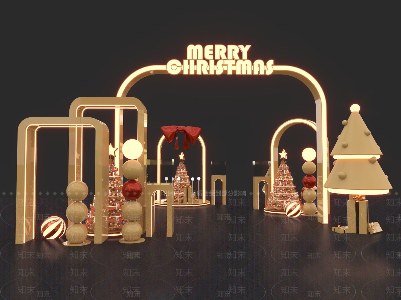 现代商业圣诞美陈3D模型下载【ID:1148907688】