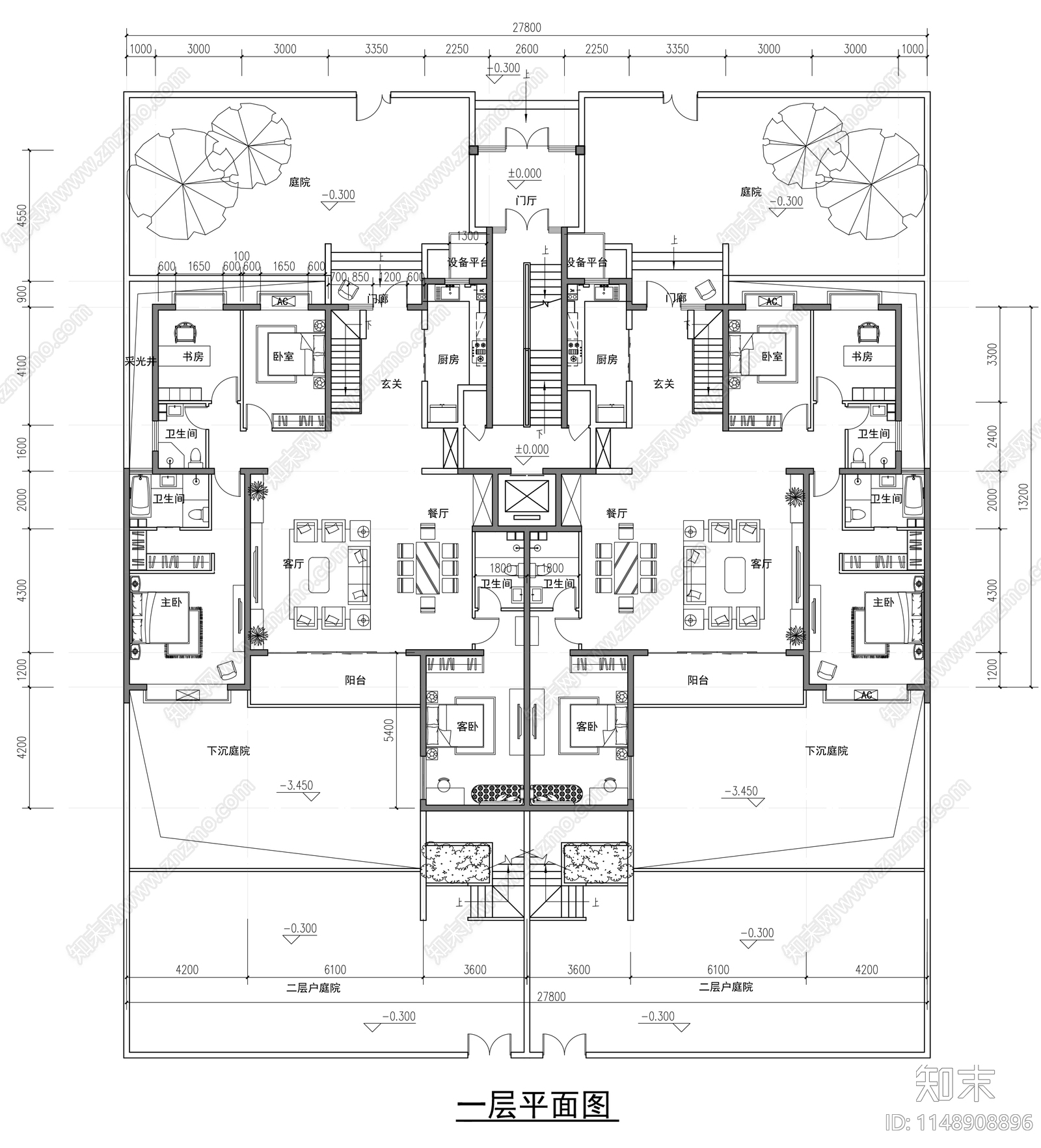 洋房建筑平面图施工图下载【ID:1148908896】