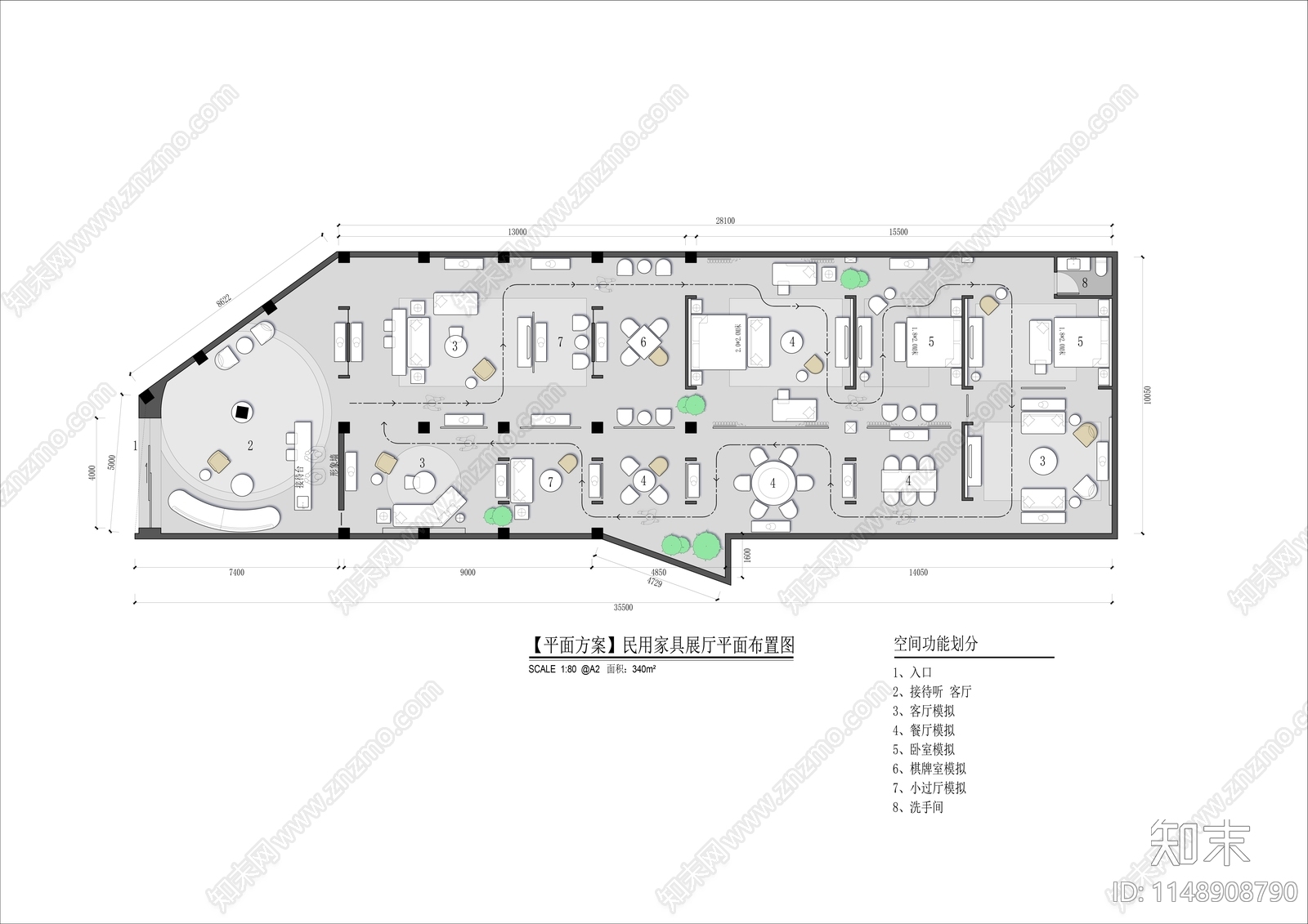 民用家具展厅平面cad施工图下载【ID:1148908790】