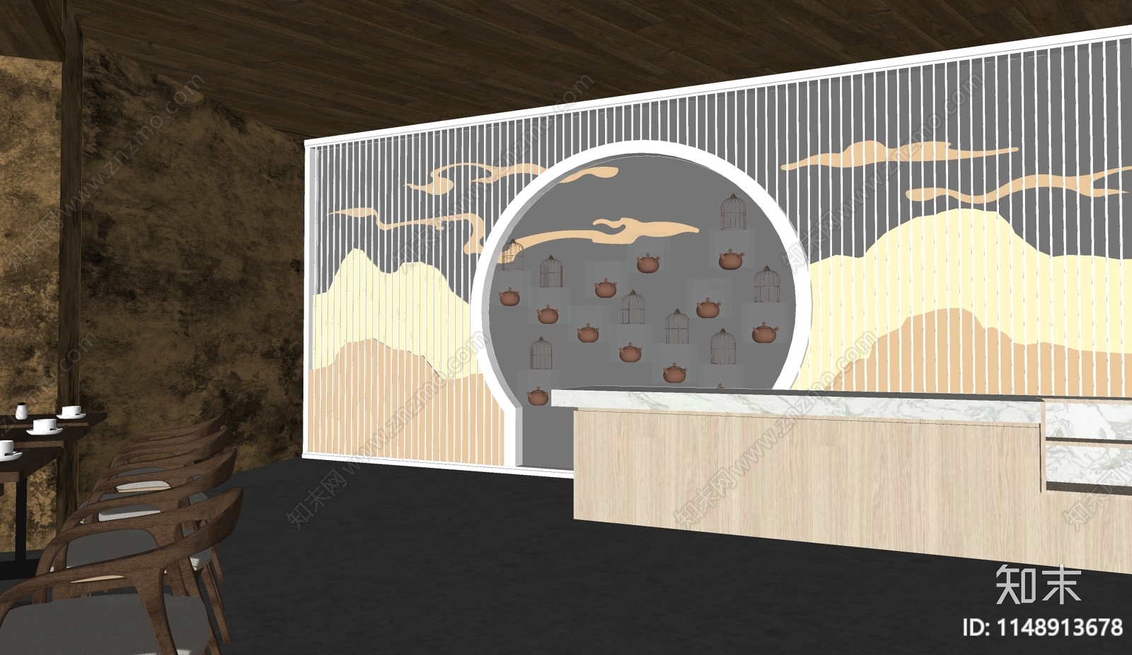 新中式茶室前台SU模型下载【ID:1148913678】