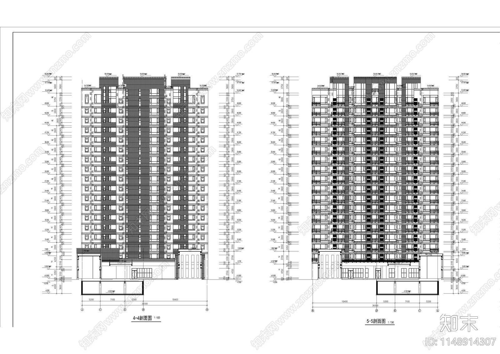 住宅楼建筑cad施工图下载【ID:1148914307】
