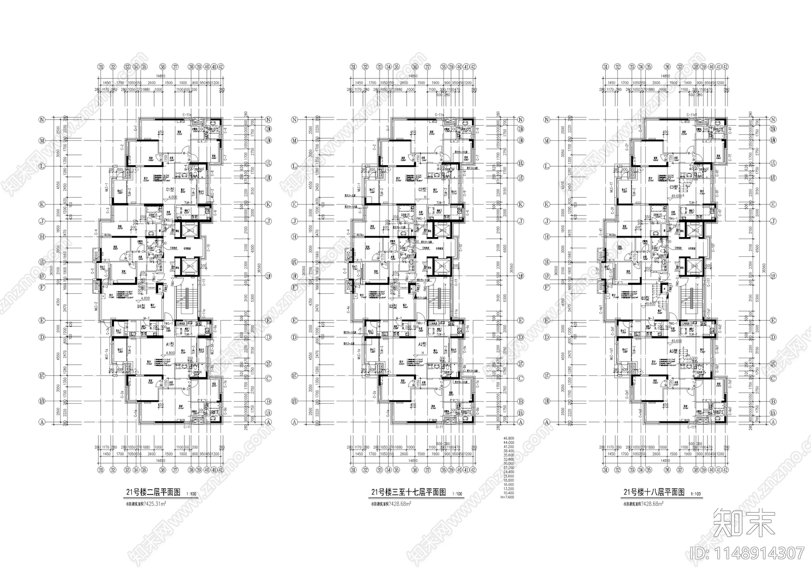 住宅楼建筑cad施工图下载【ID:1148914307】