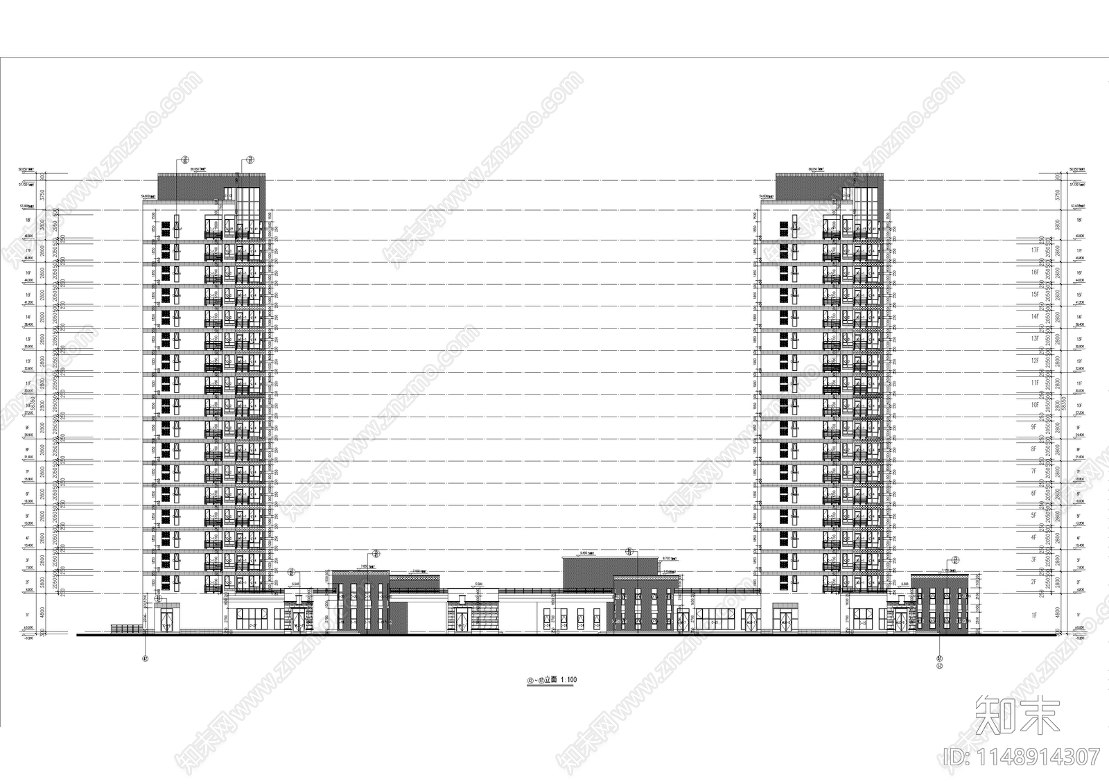 住宅楼建筑cad施工图下载【ID:1148914307】