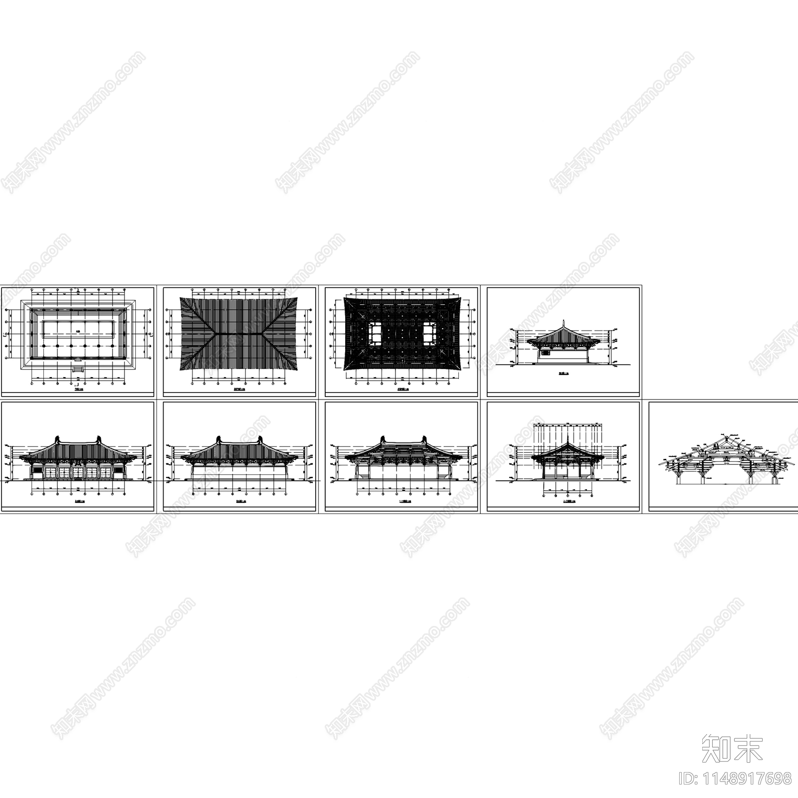 五台山佛光真容禅寺大殿建筑cad施工图下载【ID:1148917698】