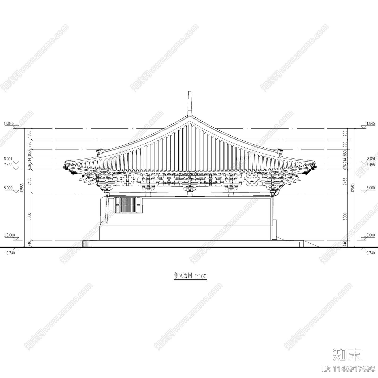 五台山佛光真容禅寺大殿建筑cad施工图下载【ID:1148917698】