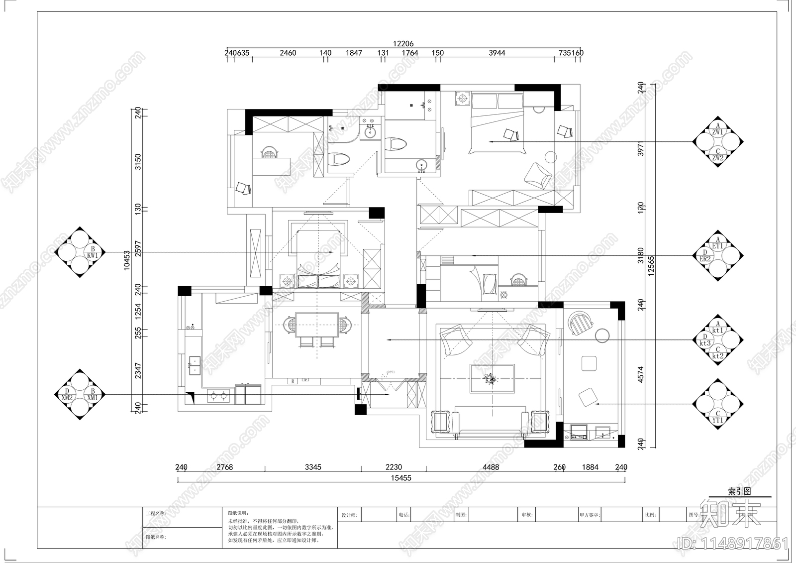 北欧大平层室内cad施工图下载【ID:1148917861】