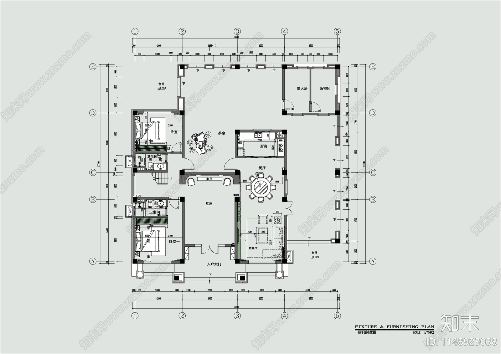 现代别墅室内cad施工图下载【ID:1148923038】