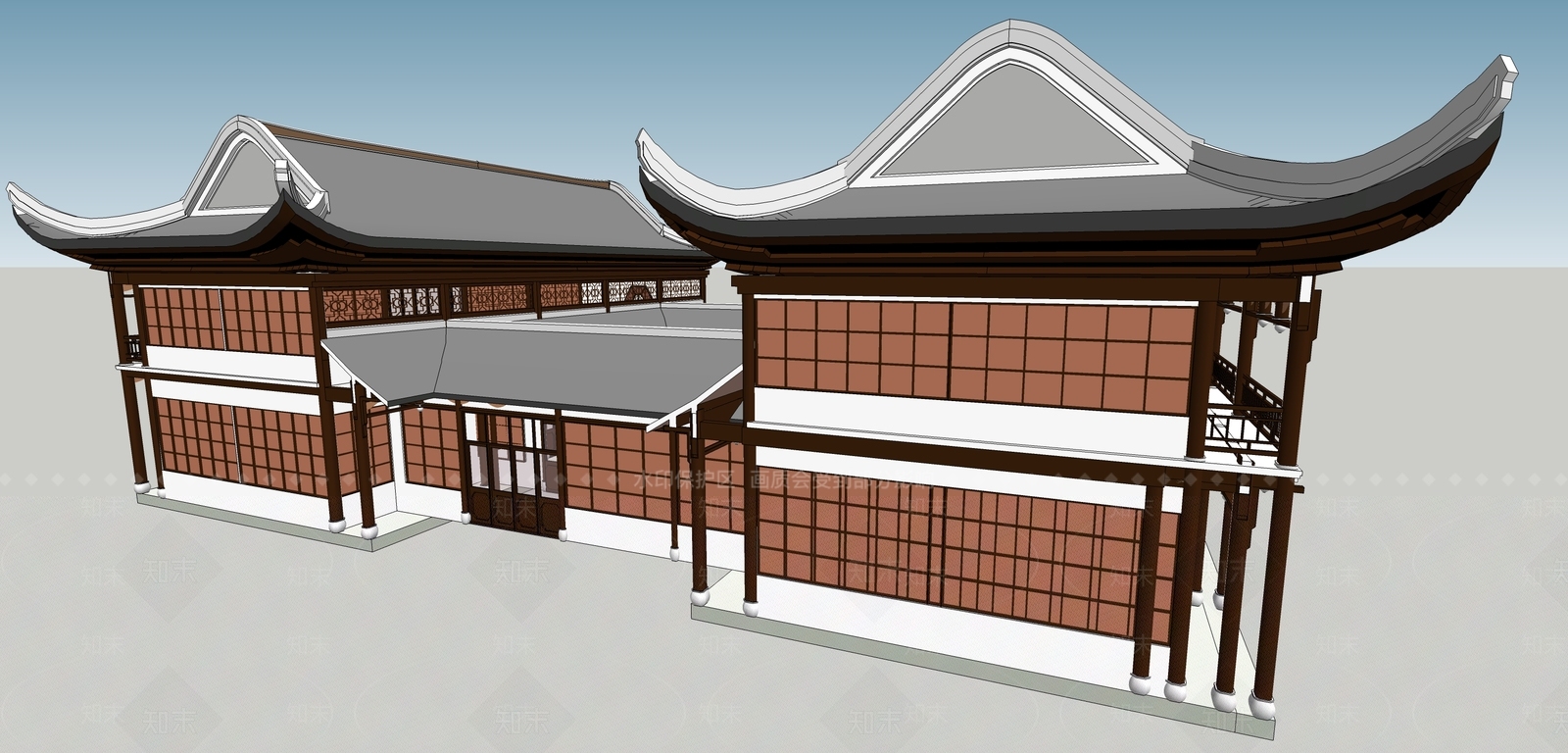 中式房屋SU模型下载【ID:1148923407】