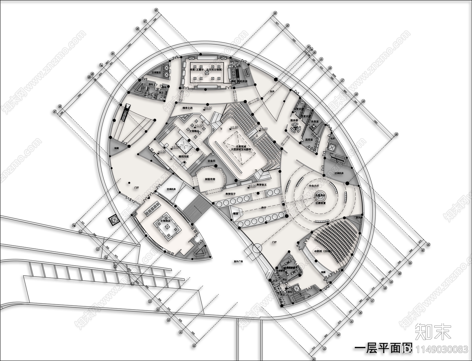 遗址博物馆平面图cad施工图下载【ID:1149030083】