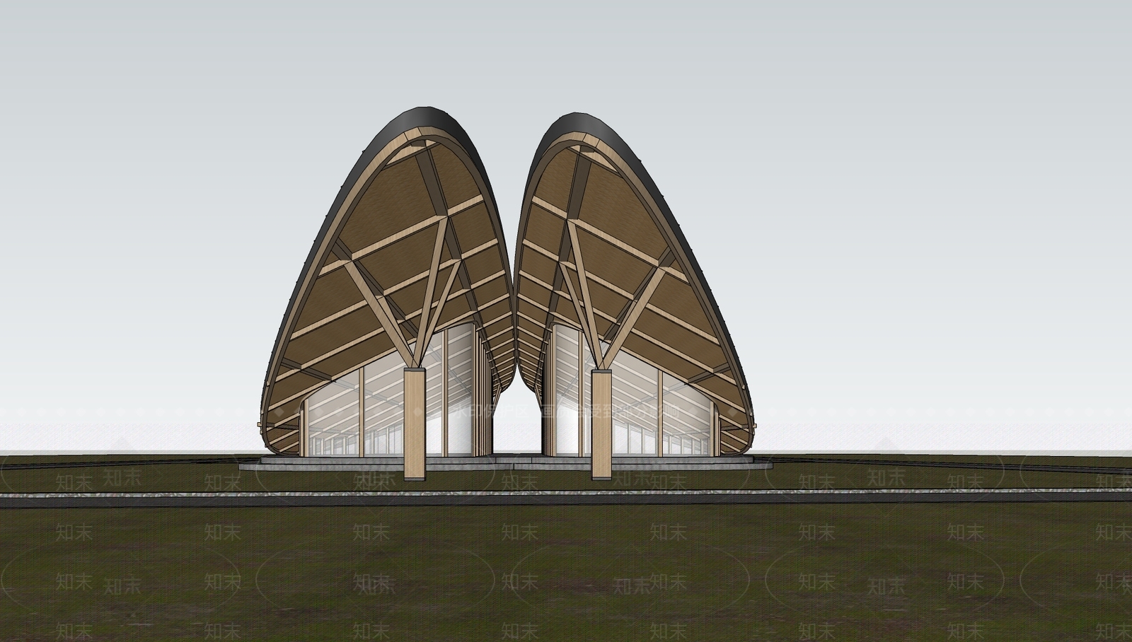 现代曲线展览馆建筑SU模型下载【ID:1148930983】