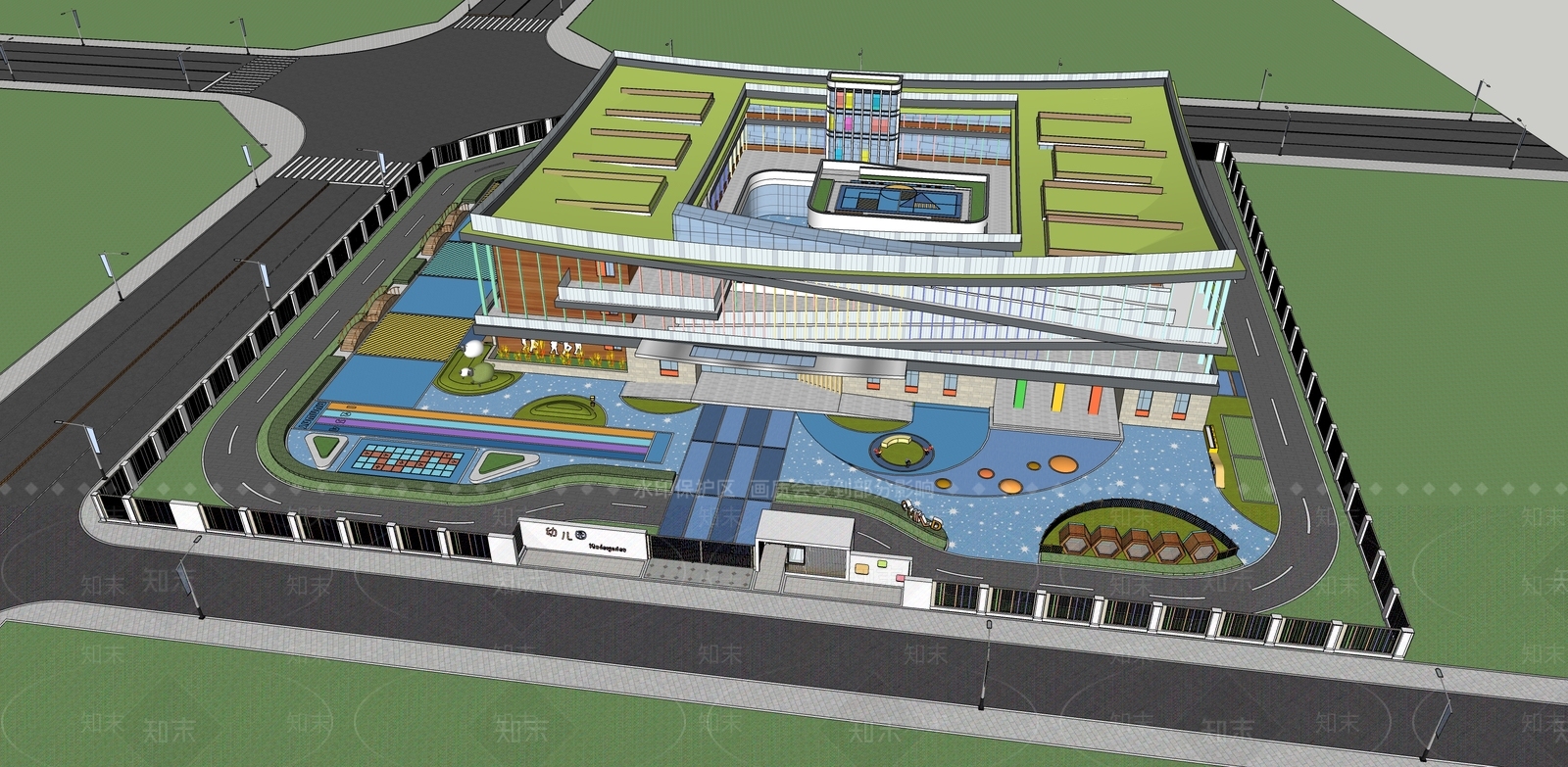 现代幼儿园建筑SU模型下载【ID:1148942022】