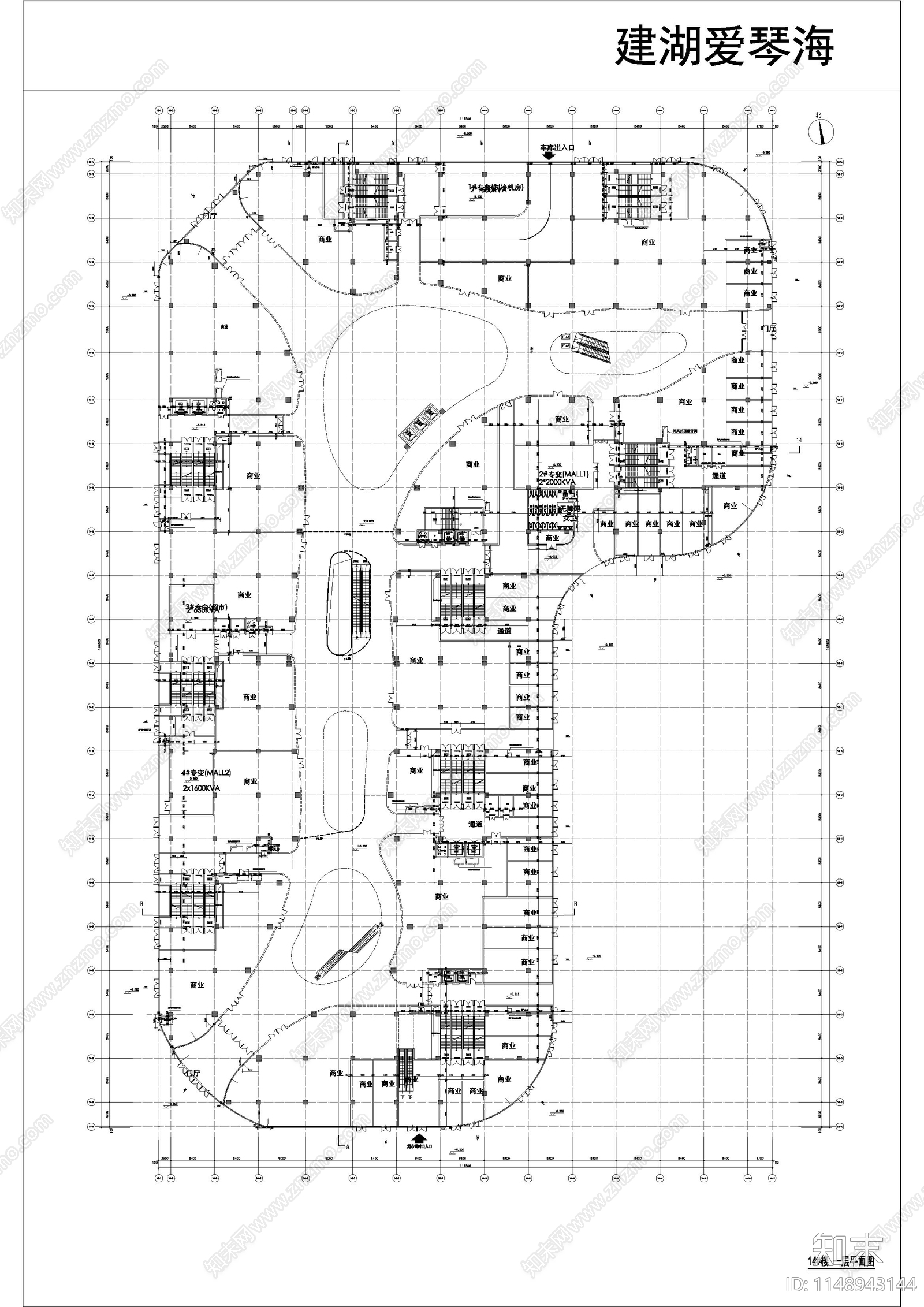 建湖爱琴海购物中心cad施工图下载【ID:1148943144】