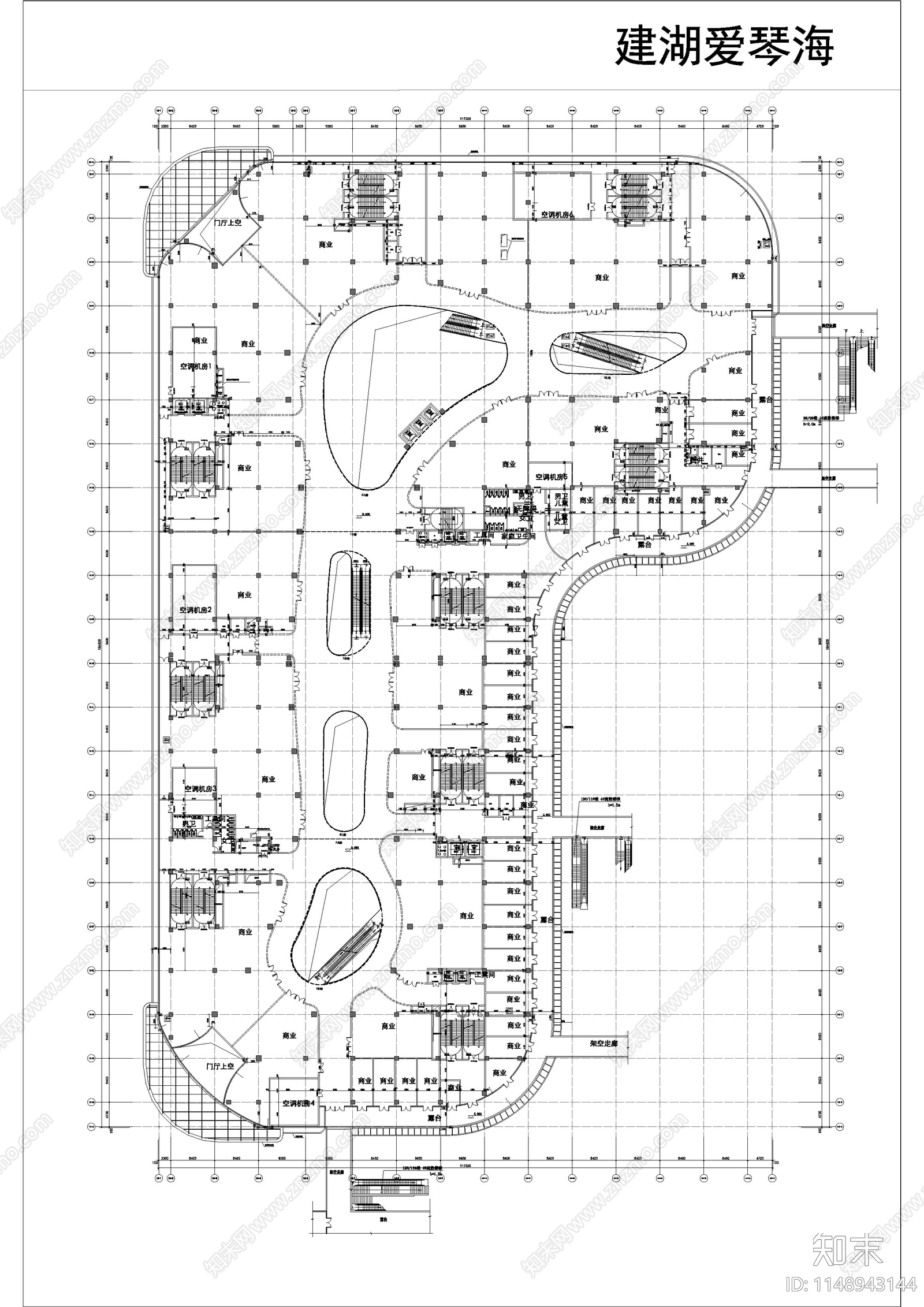 建湖爱琴海购物中心cad施工图下载【ID:1148943144】