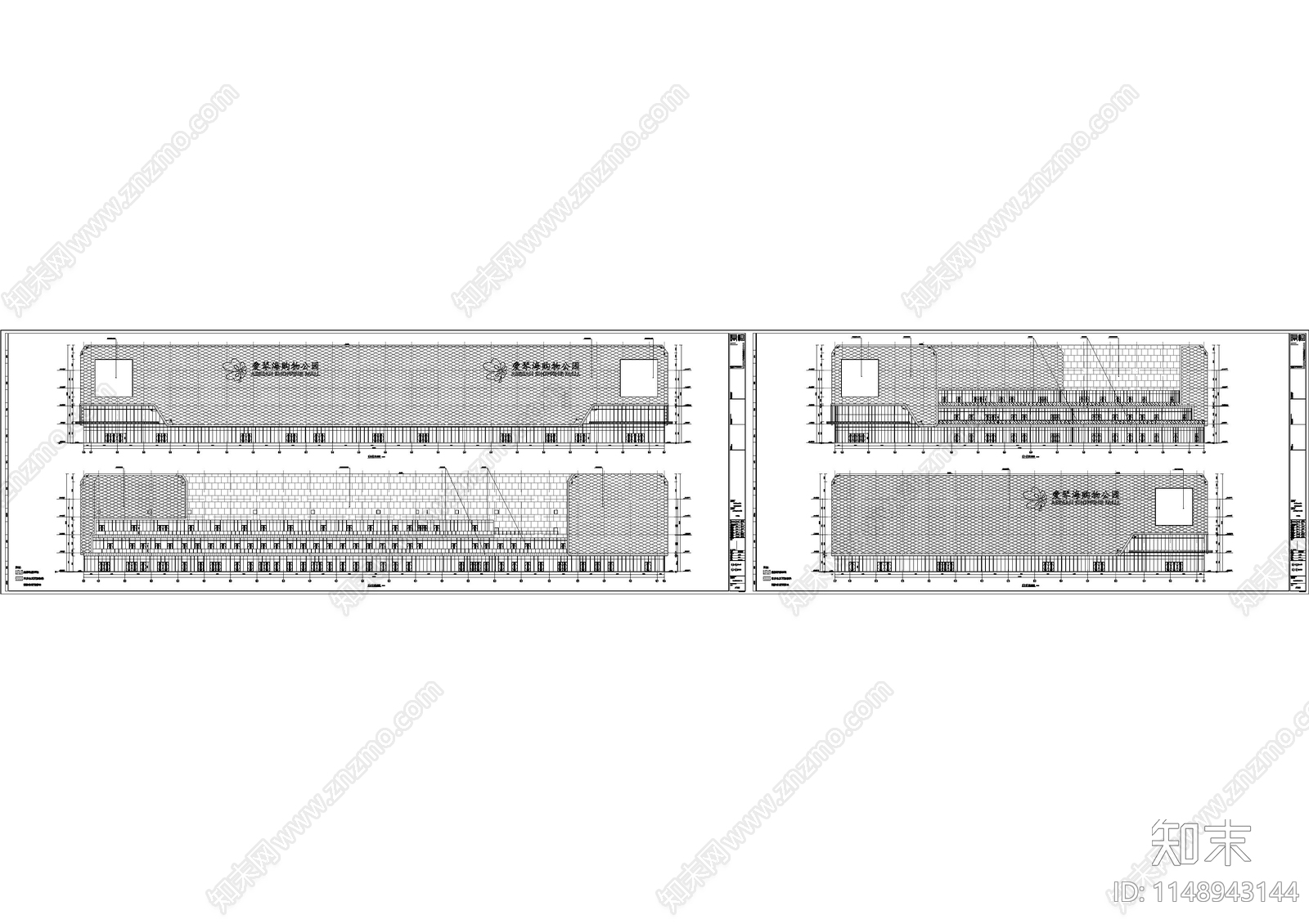 建湖爱琴海购物中心cad施工图下载【ID:1148943144】