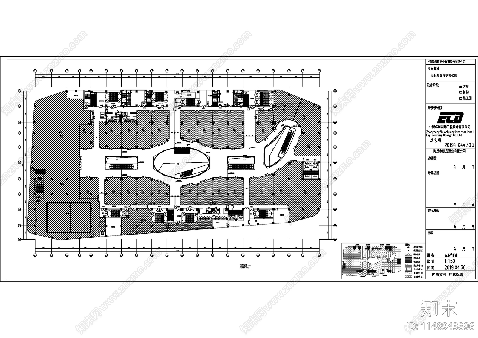 商丘爱琴海购物公园cad施工图下载【ID:1148943896】