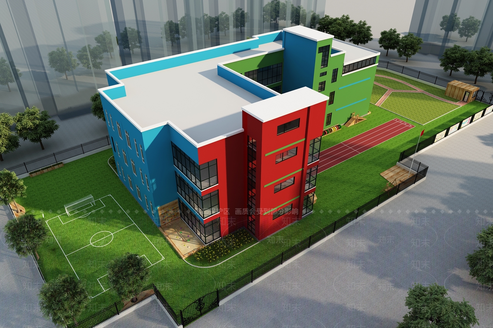现代幼儿园学校外观3D模型下载【ID:1148944281】