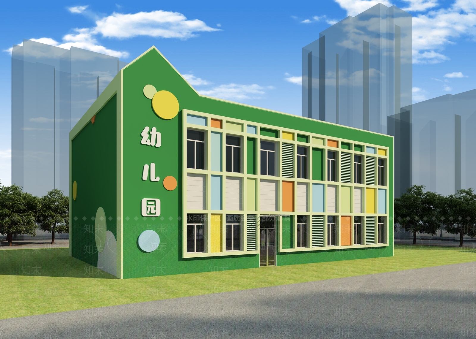 现代幼儿园学校外观3D模型下载【ID:1148944305】