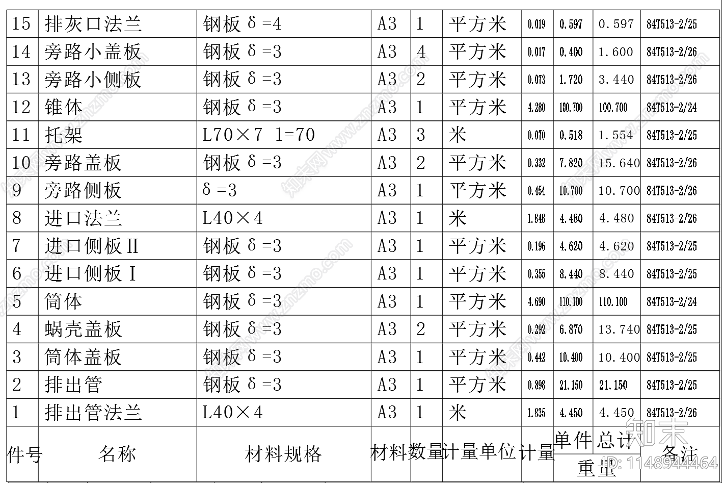 旋风除尘器总图装配图零件图详图cad施工图下载【ID:1148944464】