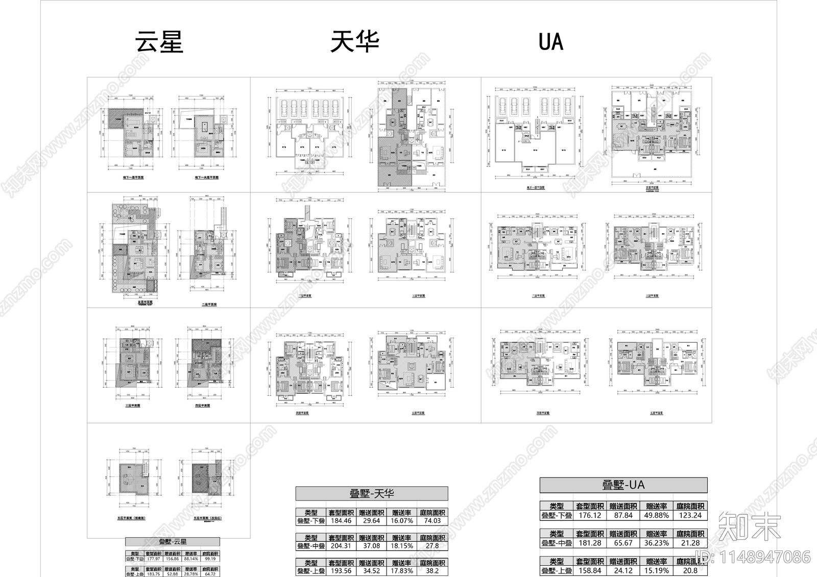 各大设计院叠墅精品户型施工图下载【ID:1148947086】