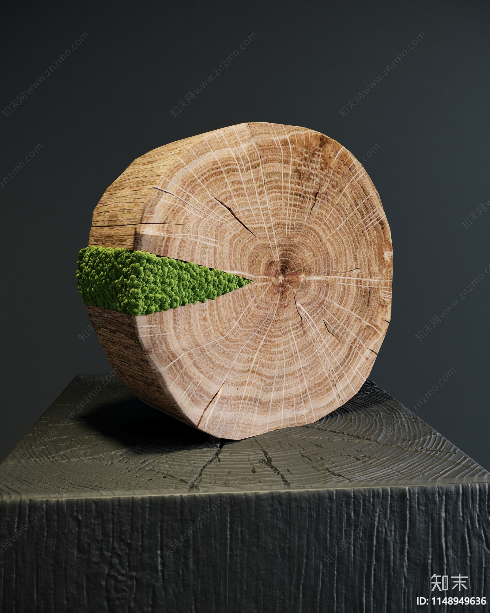 现代苔藓盆景3D模型下载【ID:1148949636】