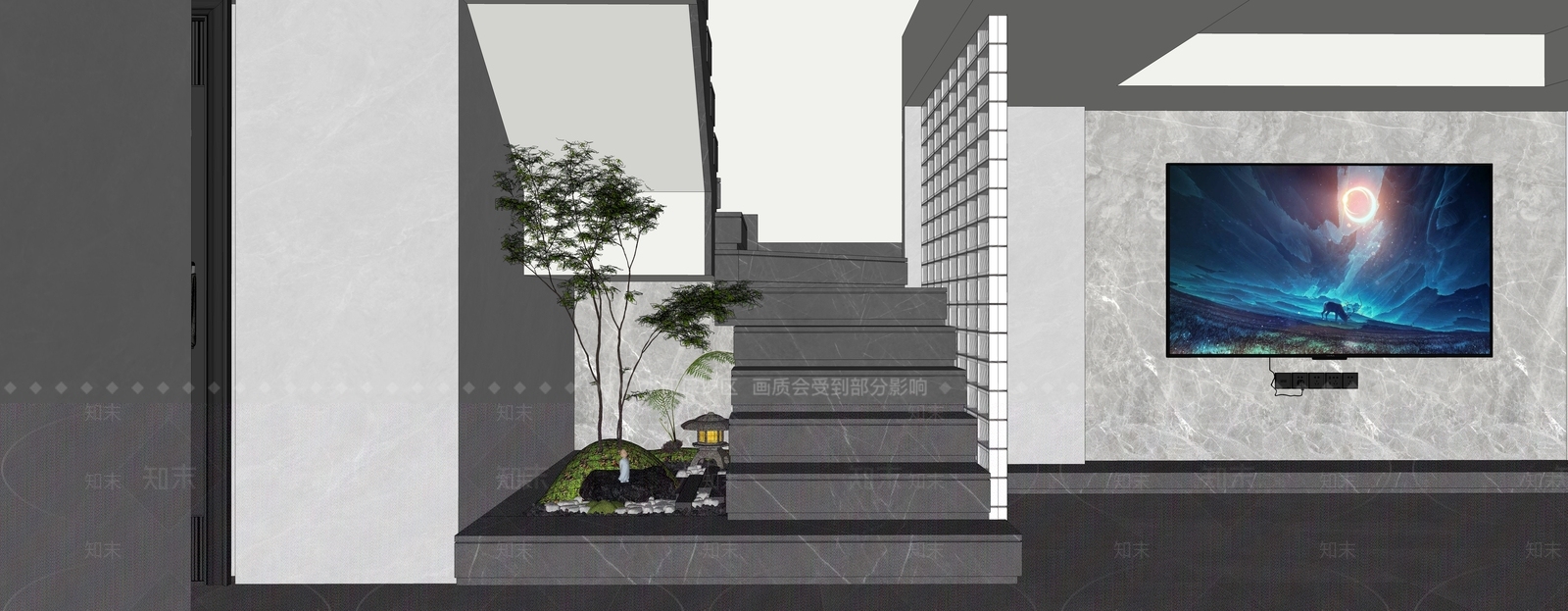现代楼梯间SU模型下载【ID:1148949854】