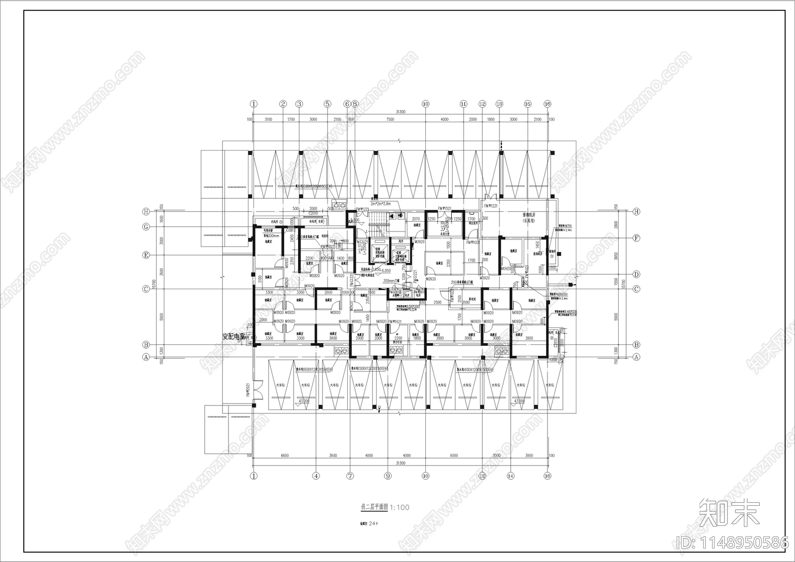 31米塔楼高层现代风大平层住宅建筑cad施工图下载【ID:1148950586】