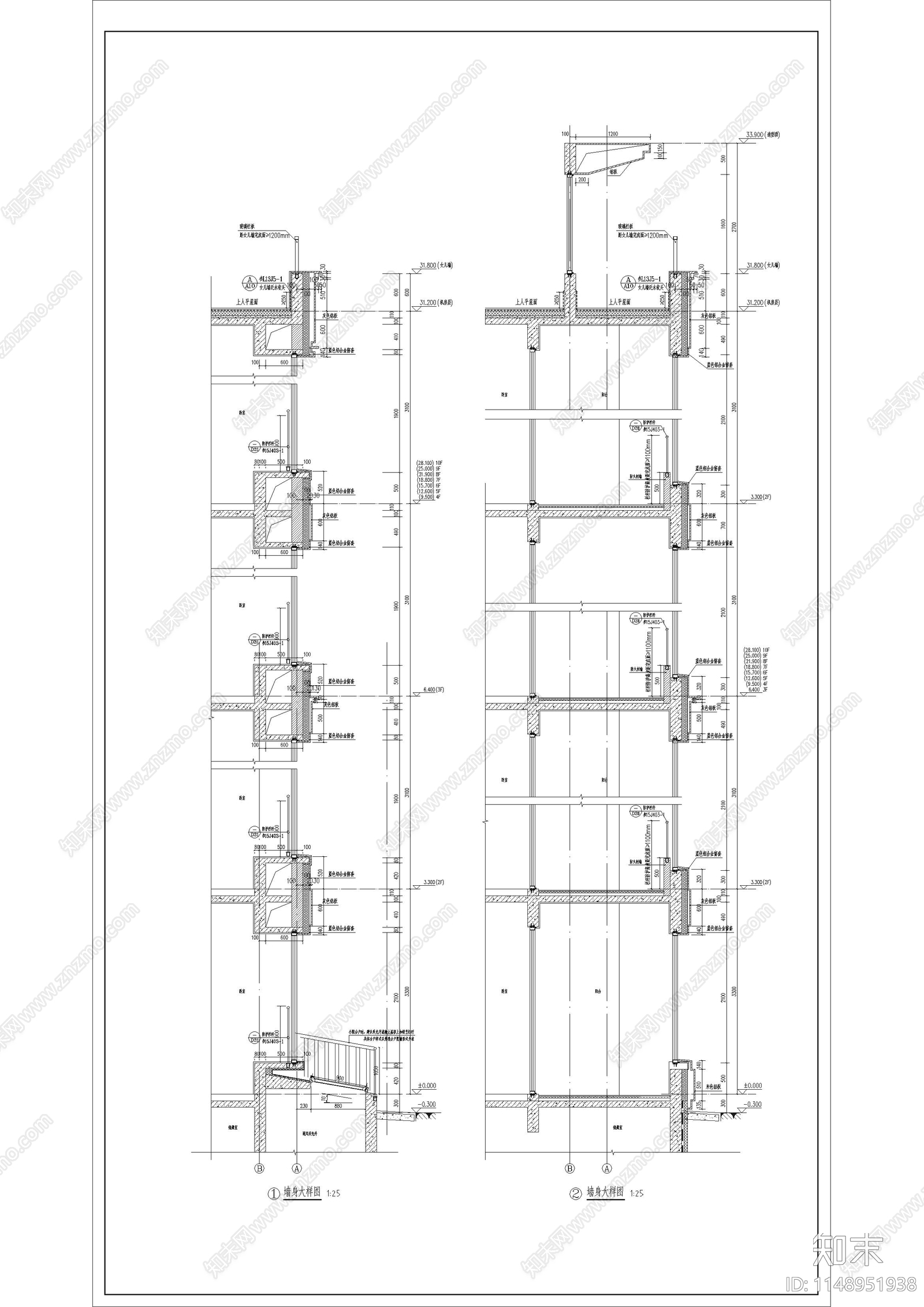 31米塔楼大平层25层大高层现代风格住宅楼cad施工图下载【ID:1148951938】