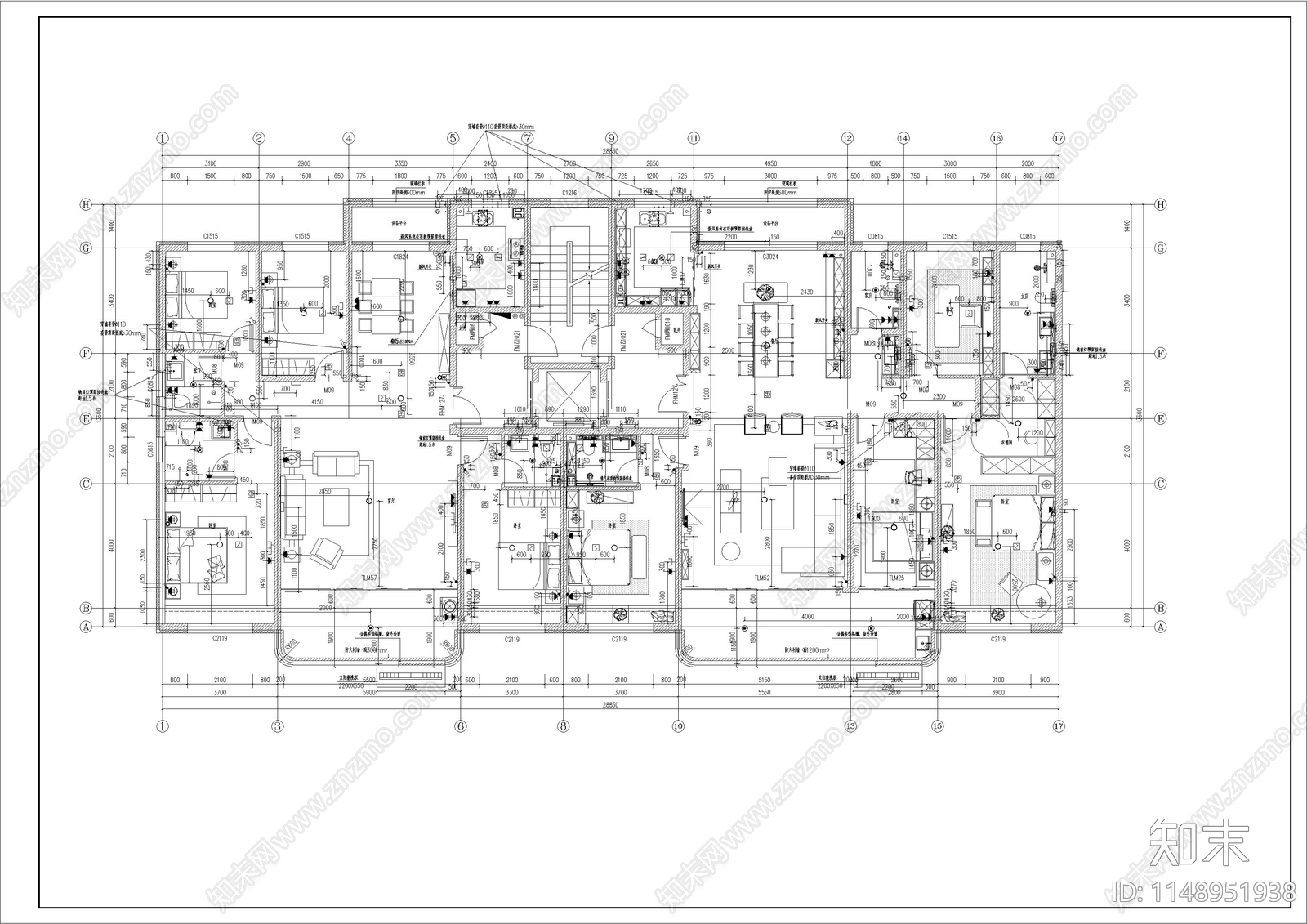 31米塔楼大平层25层大高层现代风格住宅楼cad施工图下载【ID:1148951938】