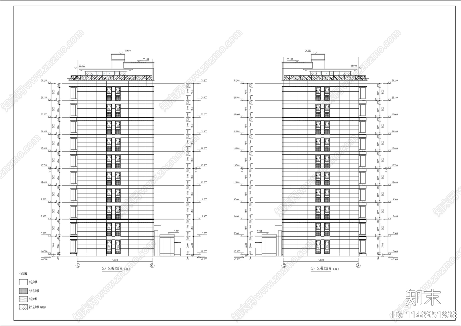 31米塔楼大平层25层大高层现代风格住宅楼cad施工图下载【ID:1148951938】