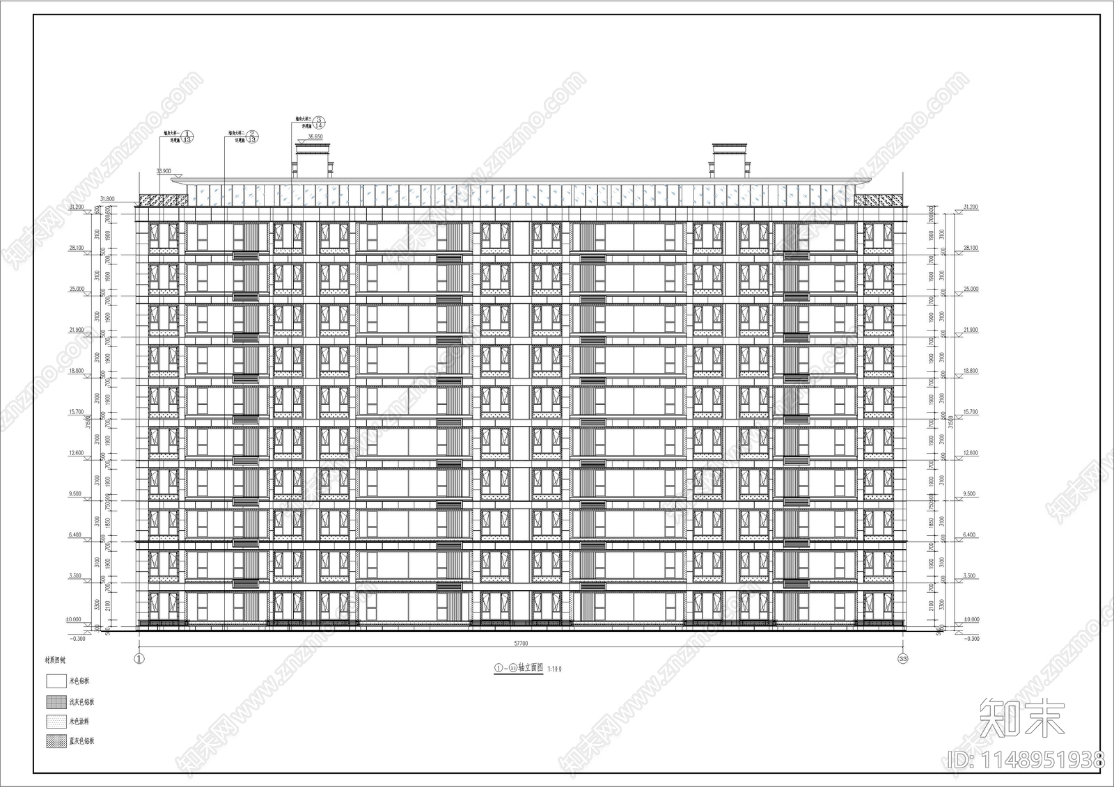 31米塔楼大平层25层大高层现代风格住宅楼cad施工图下载【ID:1148951938】