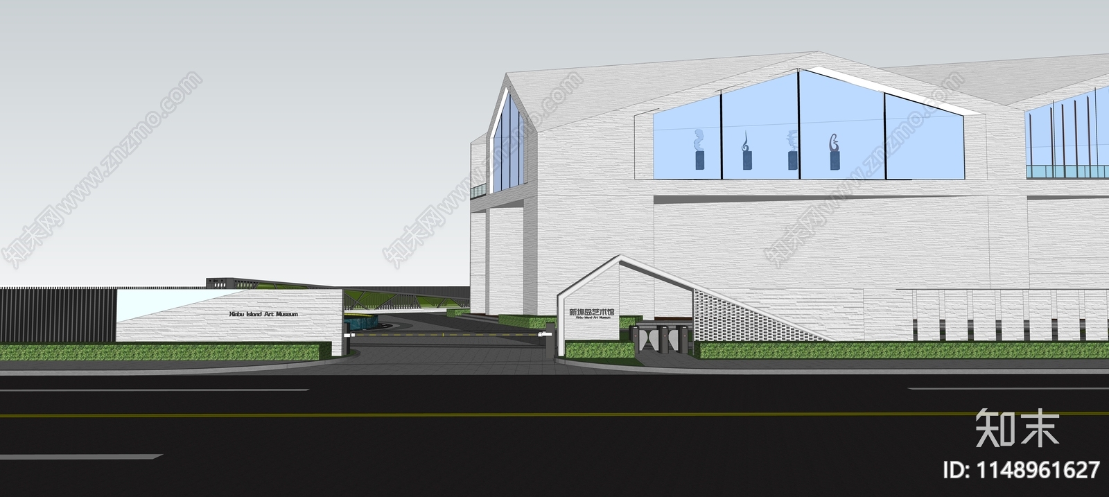 现代艺术馆办公区大门SU模型下载【ID:1148961627】