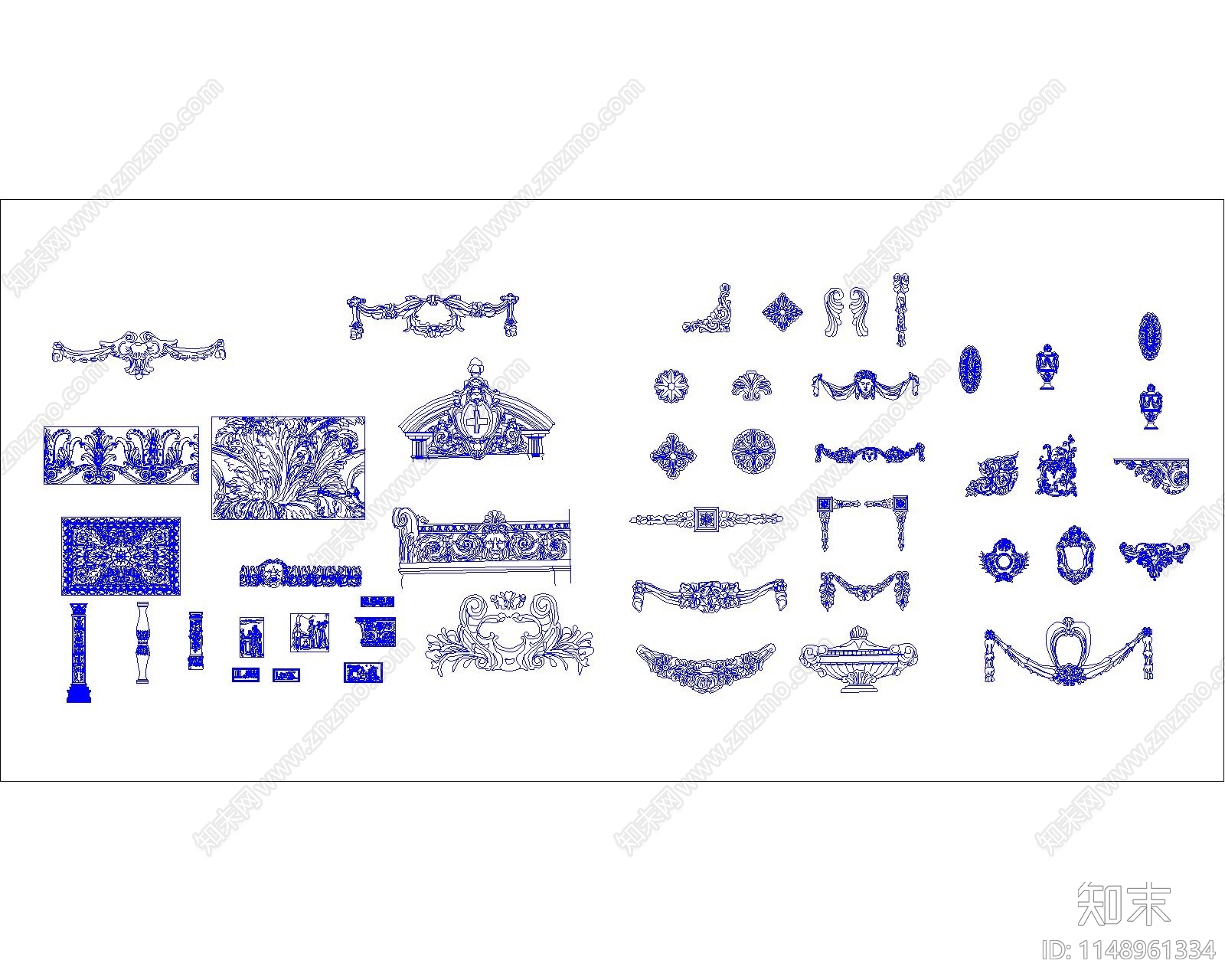 欧式雕塑雕刻元素图块施工图下载【ID:1148961334】