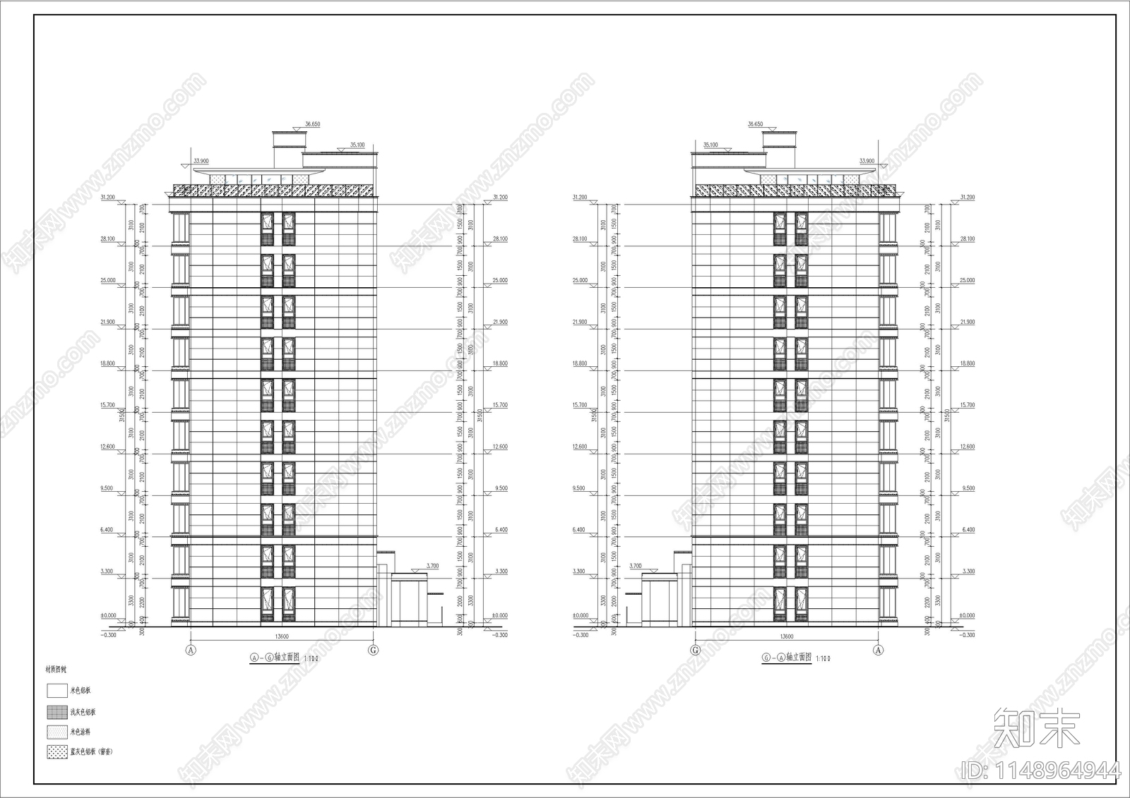 58米两单元4户10层洋房现代风格住宅楼cad施工图下载【ID:1148964944】