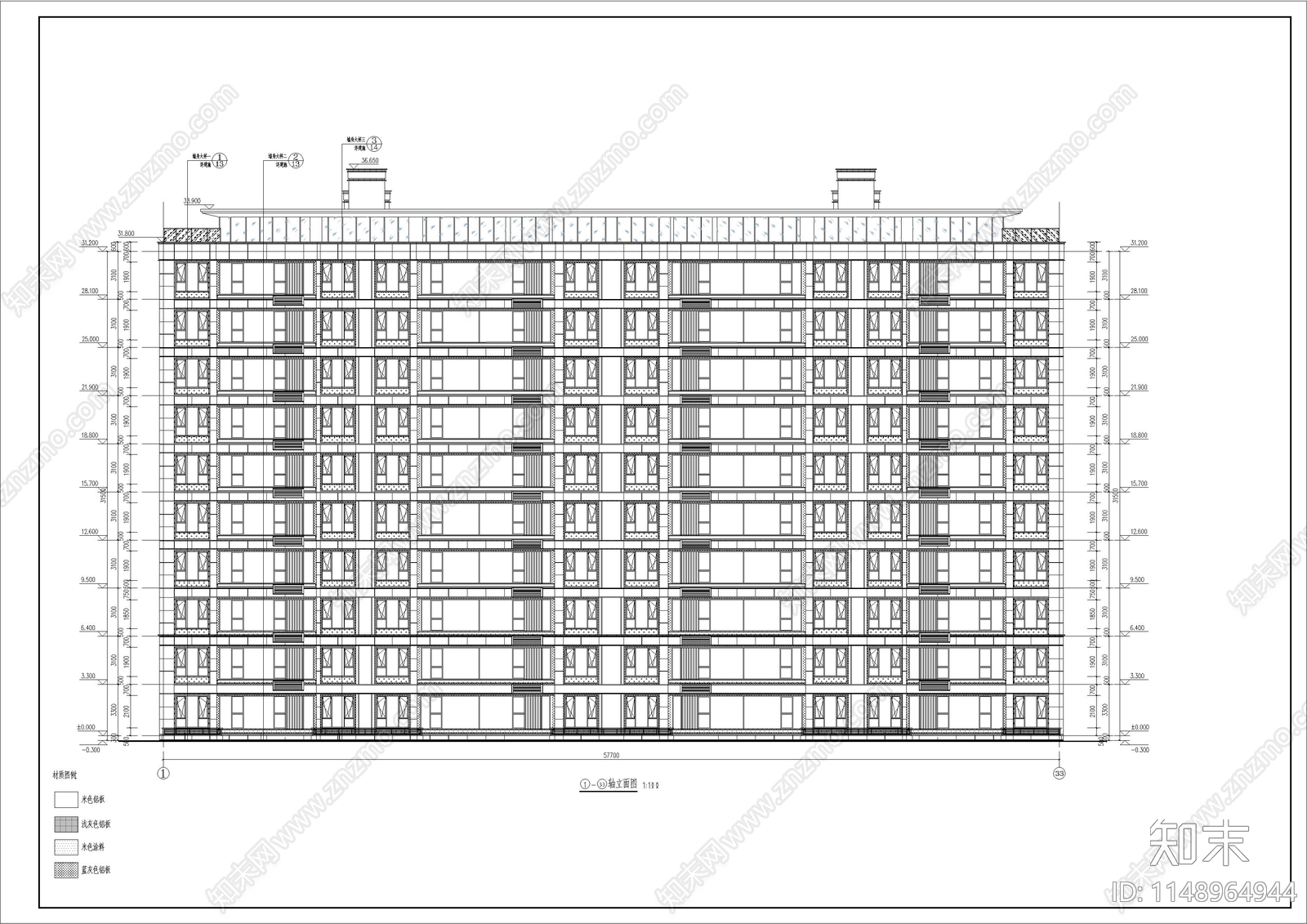 58米两单元4户10层洋房现代风格住宅楼cad施工图下载【ID:1148964944】