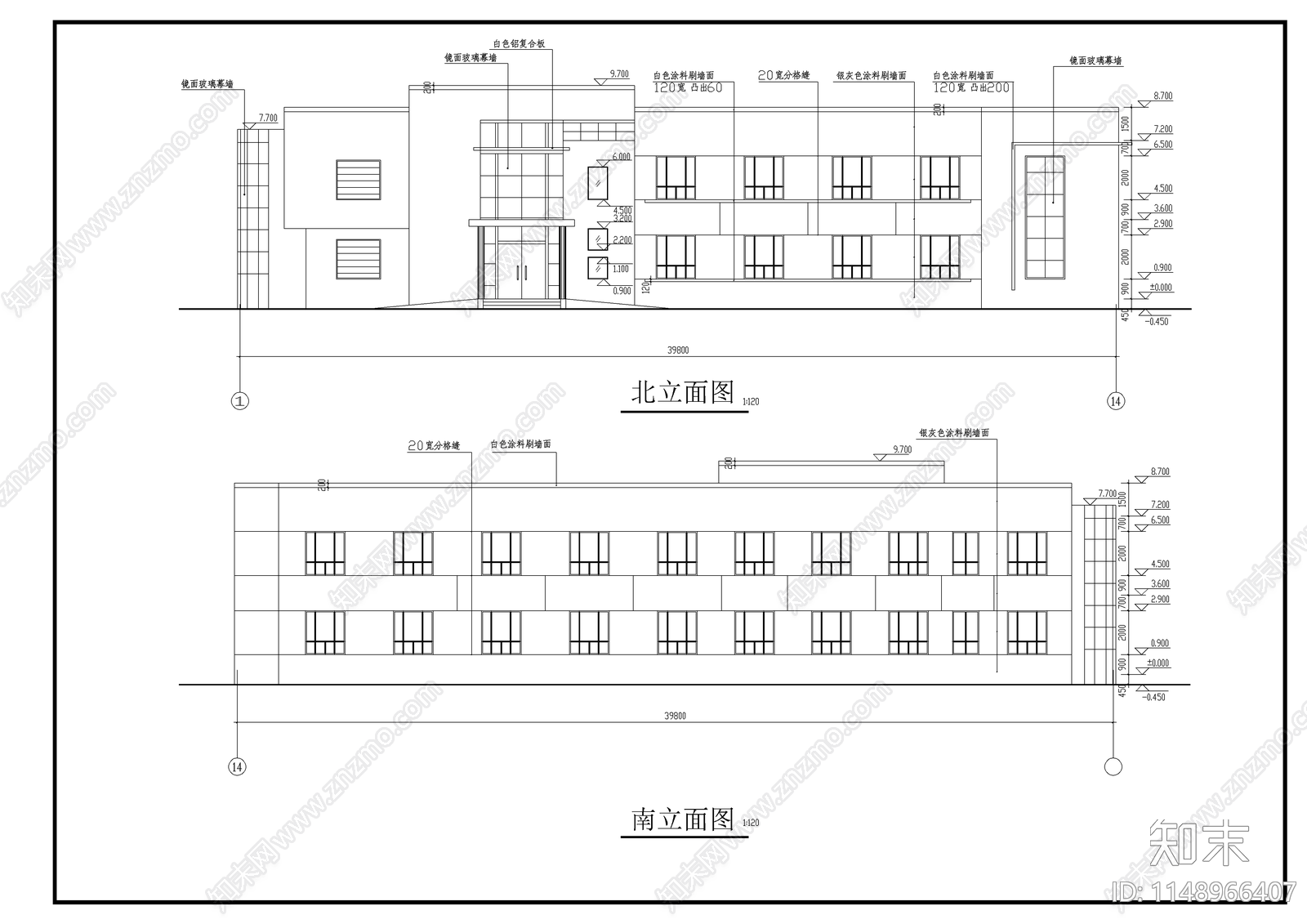 某工厂两层办公楼立面cad施工图下载【ID:1148966407】