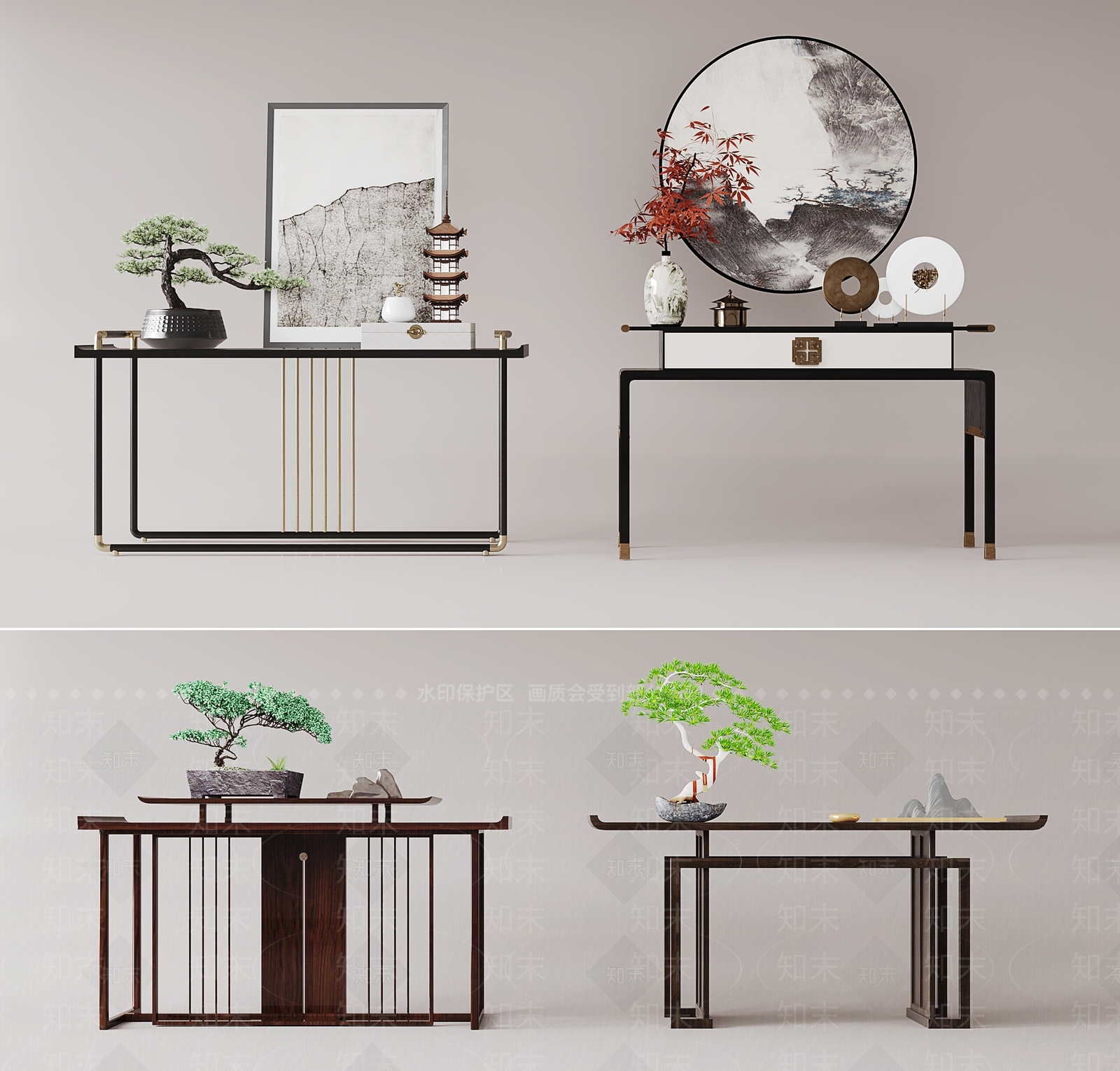 新中式端景条案3D模型下载【ID:1148966779】