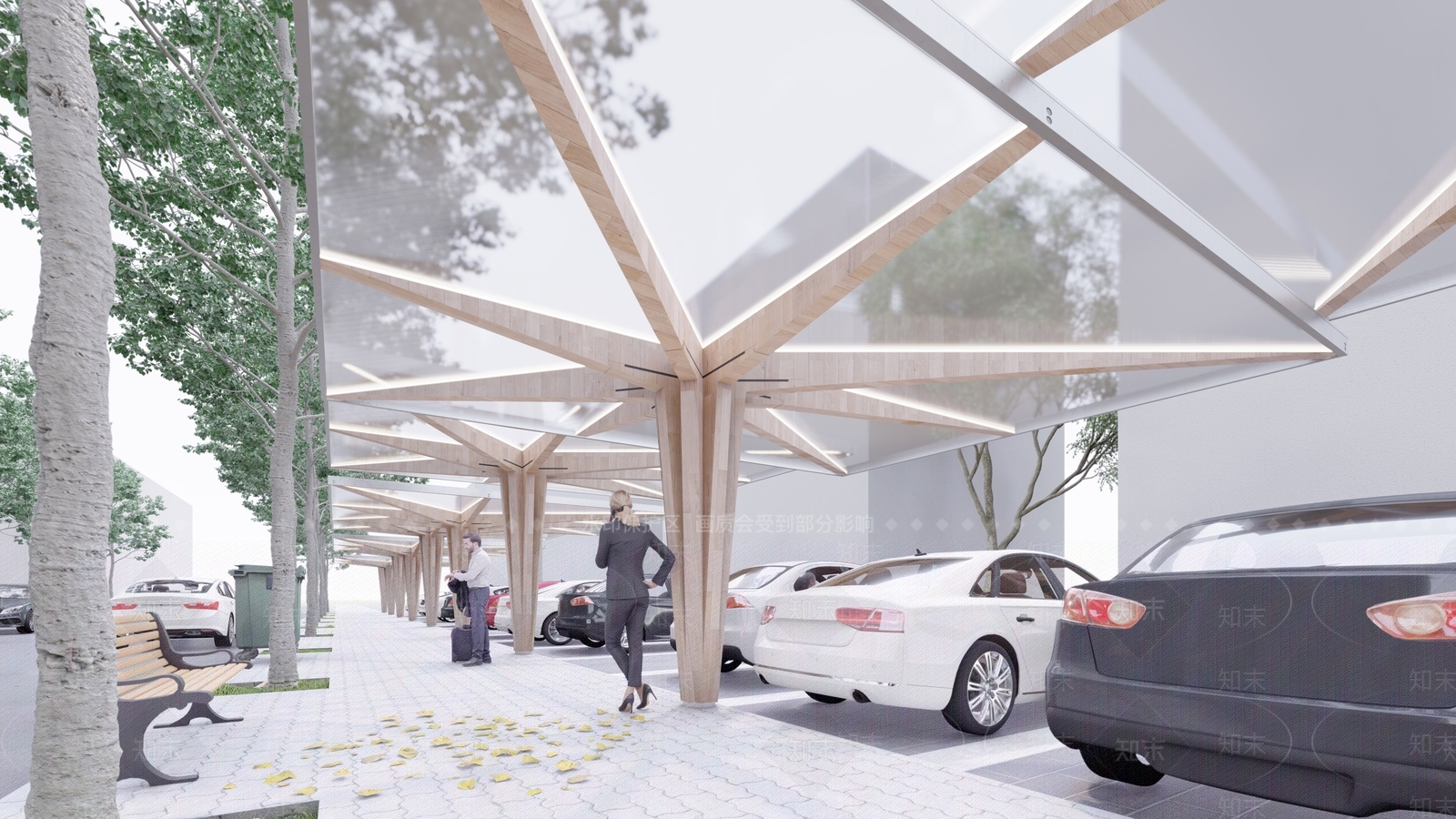 现代钢结构汽车棚SU模型下载【ID:1148970517】