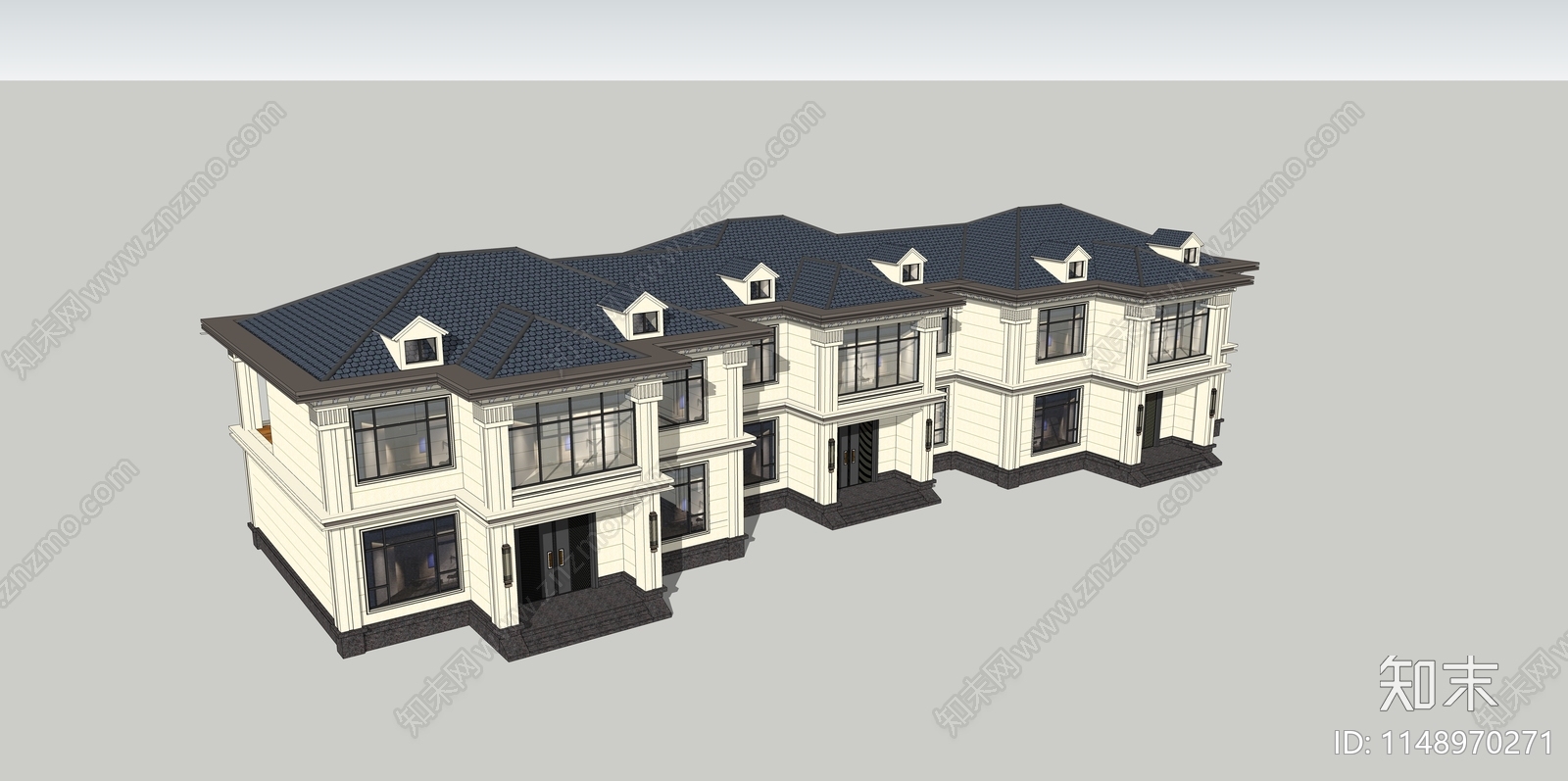 欧式联排别墅SU模型下载【ID:1148970271】