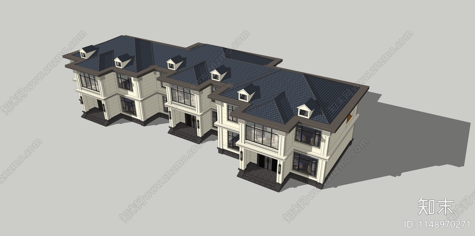 欧式联排别墅SU模型下载【ID:1148970271】