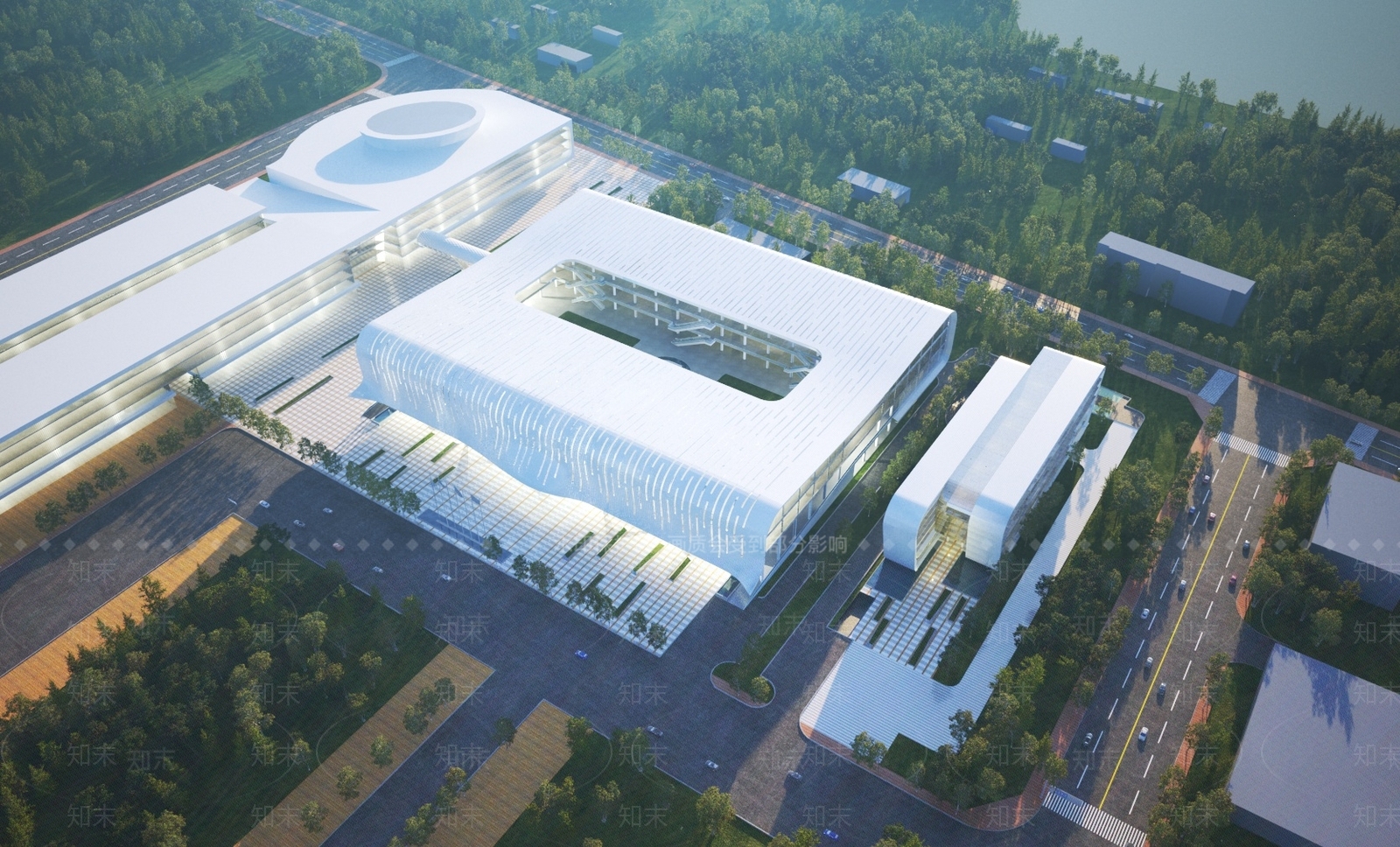 现代高铁站车站建筑鸟瞰3D模型下载【ID:1148990724】