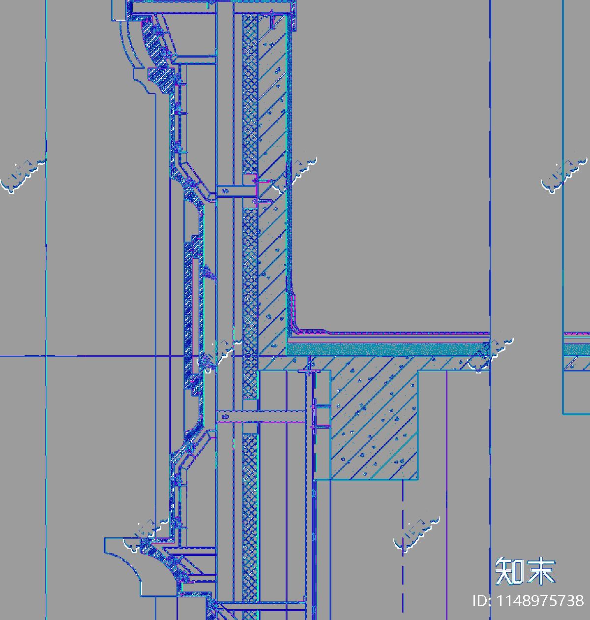 楼体外挂石材剖面图cad施工图下载【ID:1148975738】