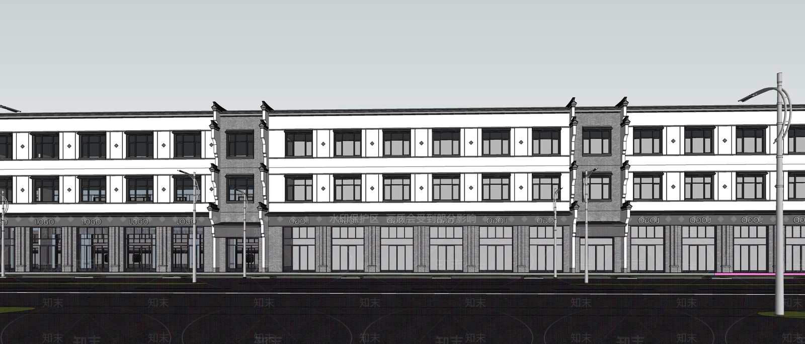 新中式多层商业街SU模型下载【ID:1149564823】